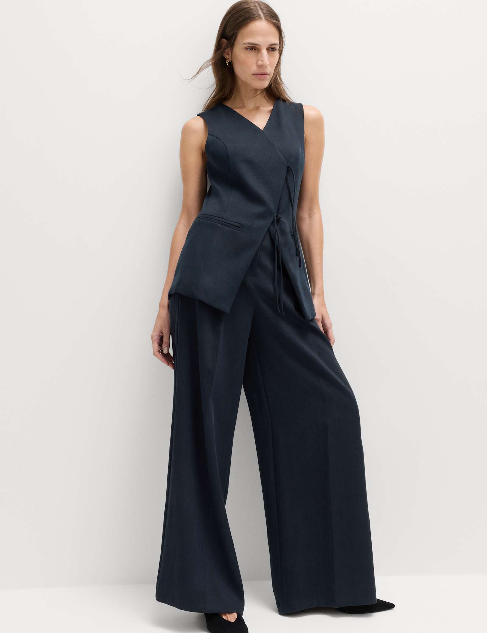 V-Neck Tie Front Waistcoat with Linen - image 5