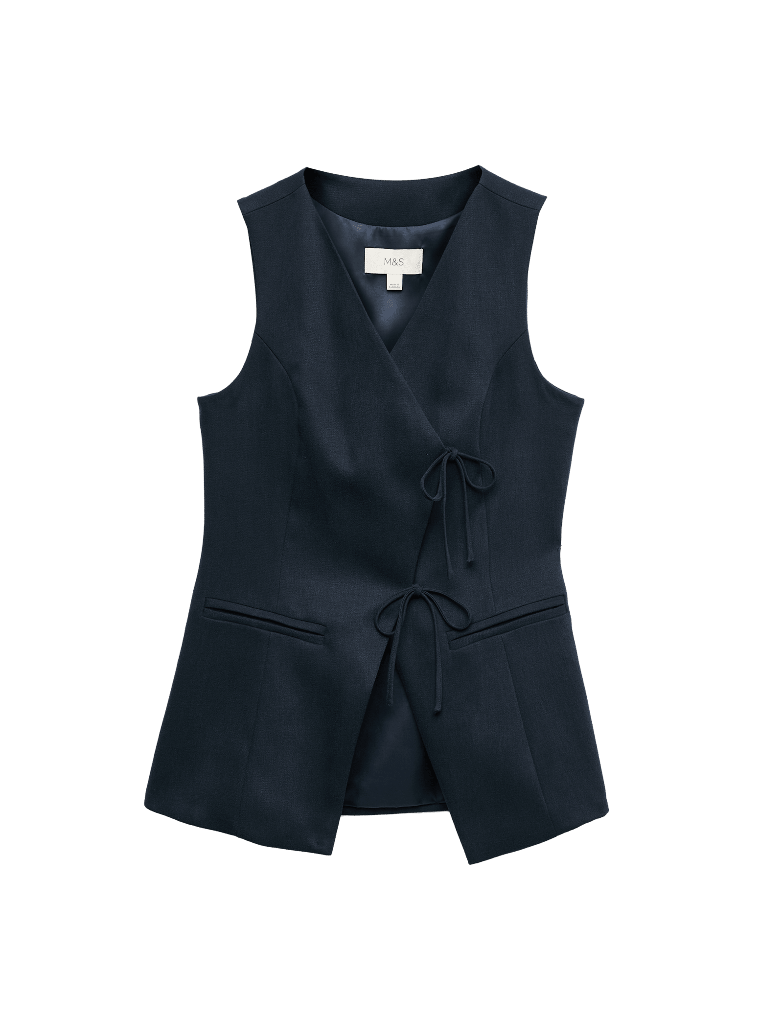 V-Neck Tie Front Waistcoat with Linen - image 3