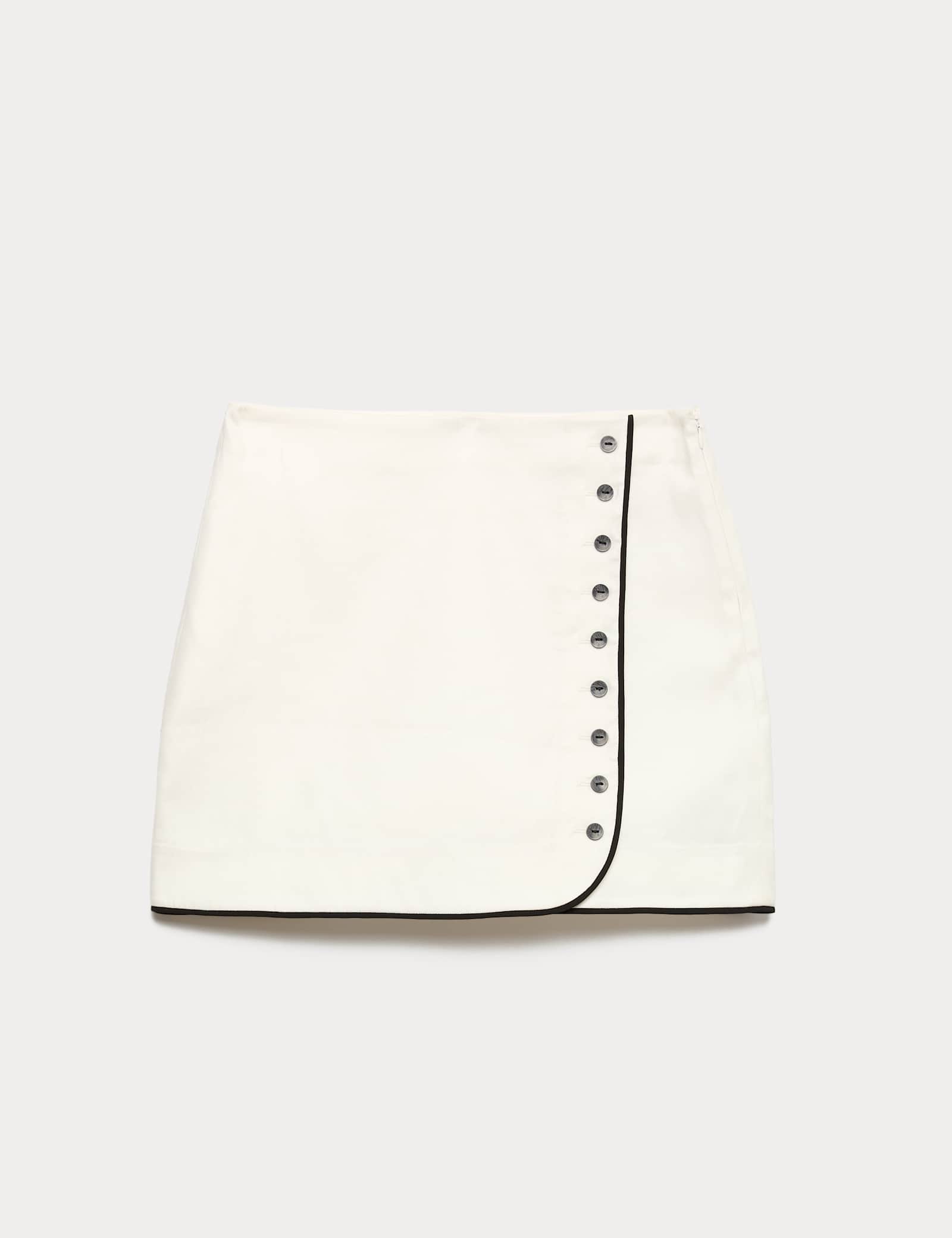 Linen Blend Contrast Piping Mini Skirt - image 1