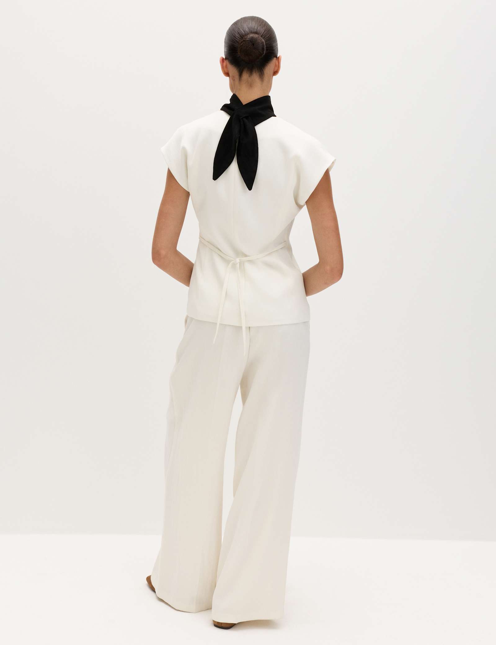 Tie Front Wrap Detail Waistcoat with Linen - image 5
