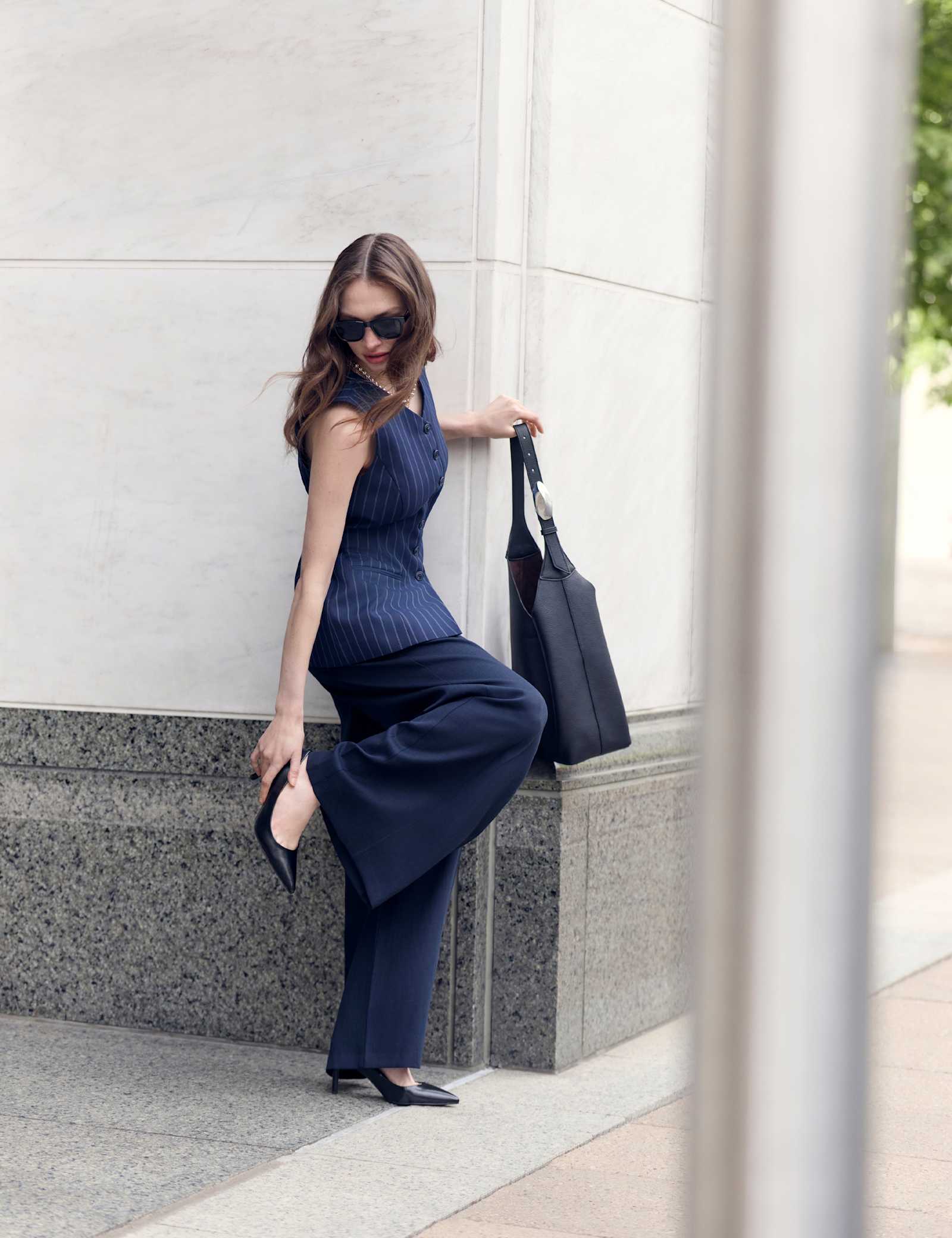 Single Pleat Wide Leg Trousers with Linen - image 4