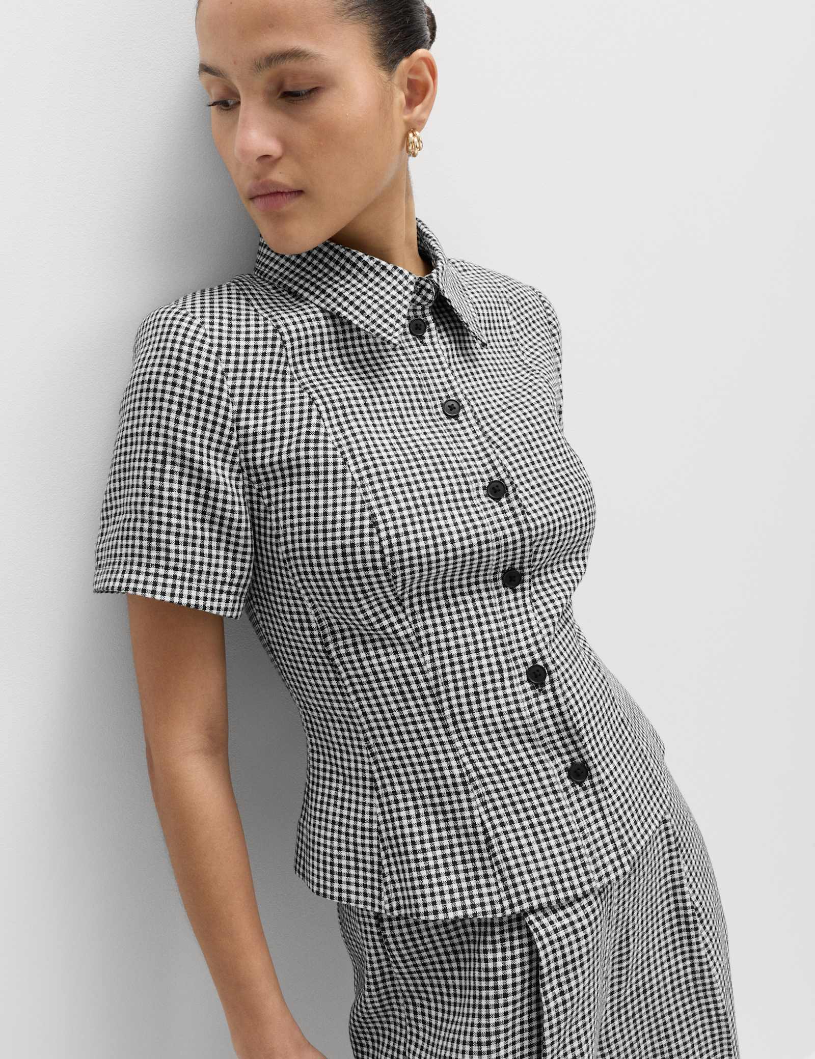Pure Linen Tailored Checked Collared Jacket - image 2