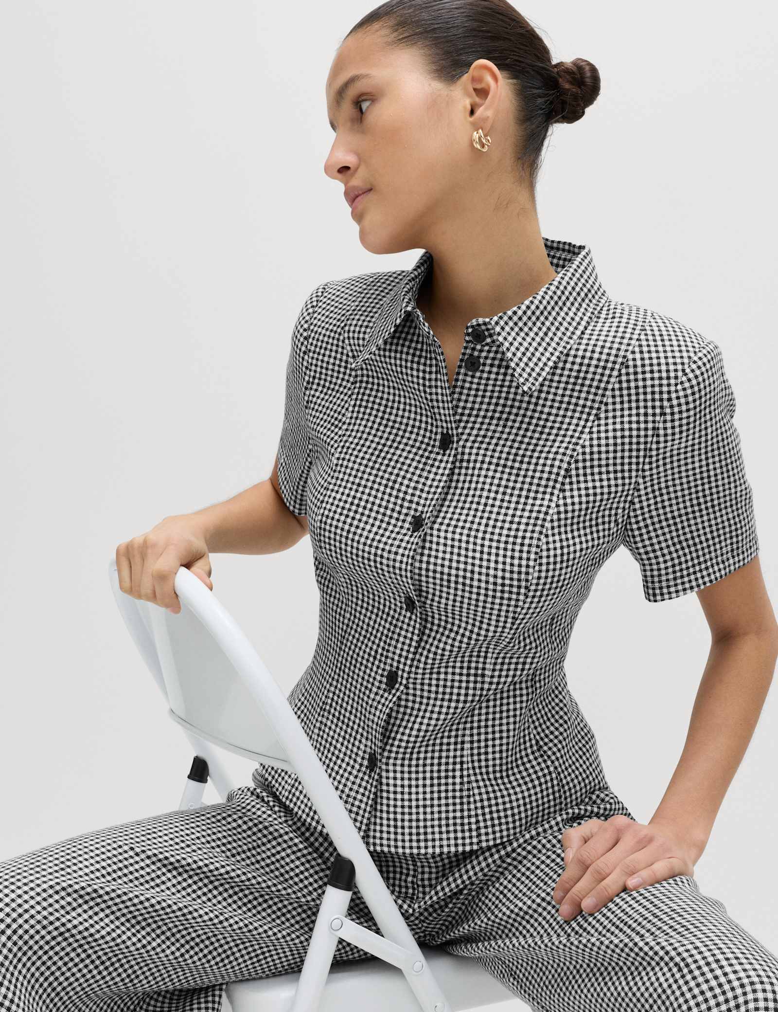 Pure Linen Tailored Checked Collared Jacket - image 4