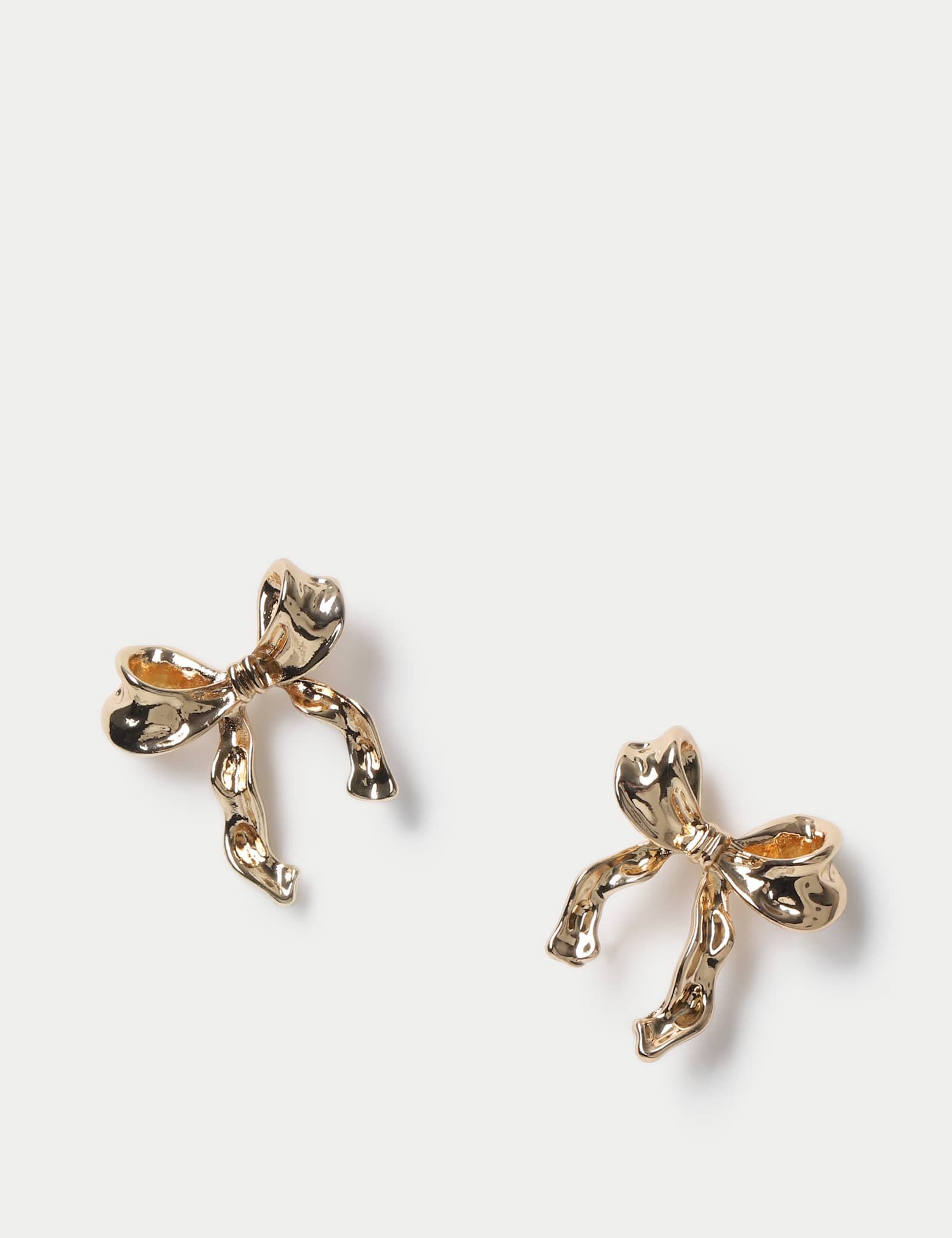 Gold Molten Bow Stud Earrings - image 1