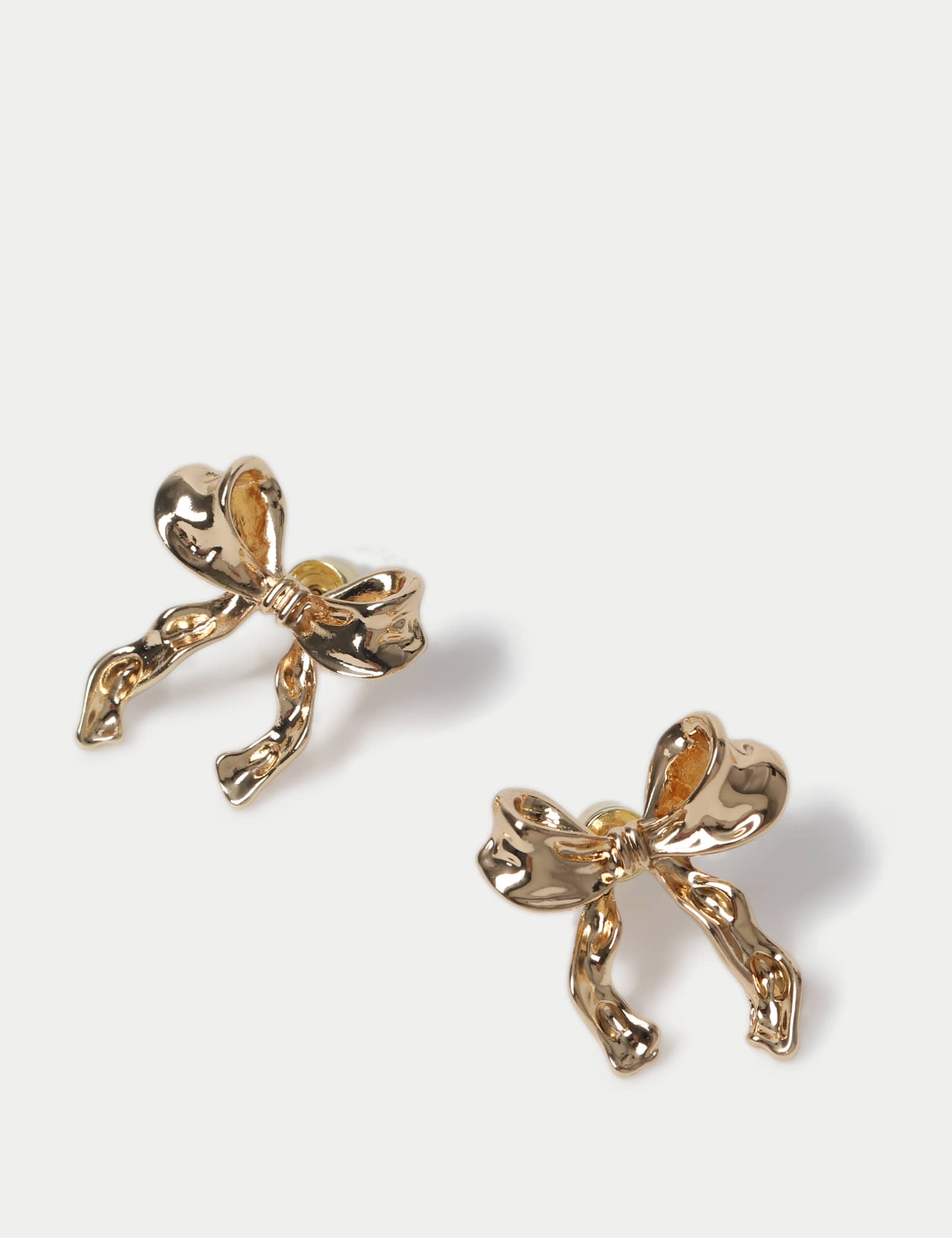 Gold Molten Bow Stud Earrings - image 2