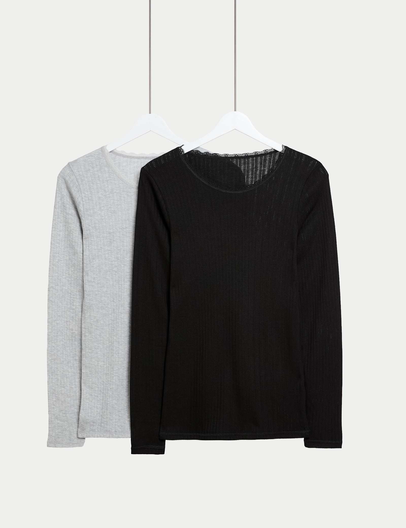 2pk Medium Warmth Pointelle Thermal Long Sleeve Tops - image 3