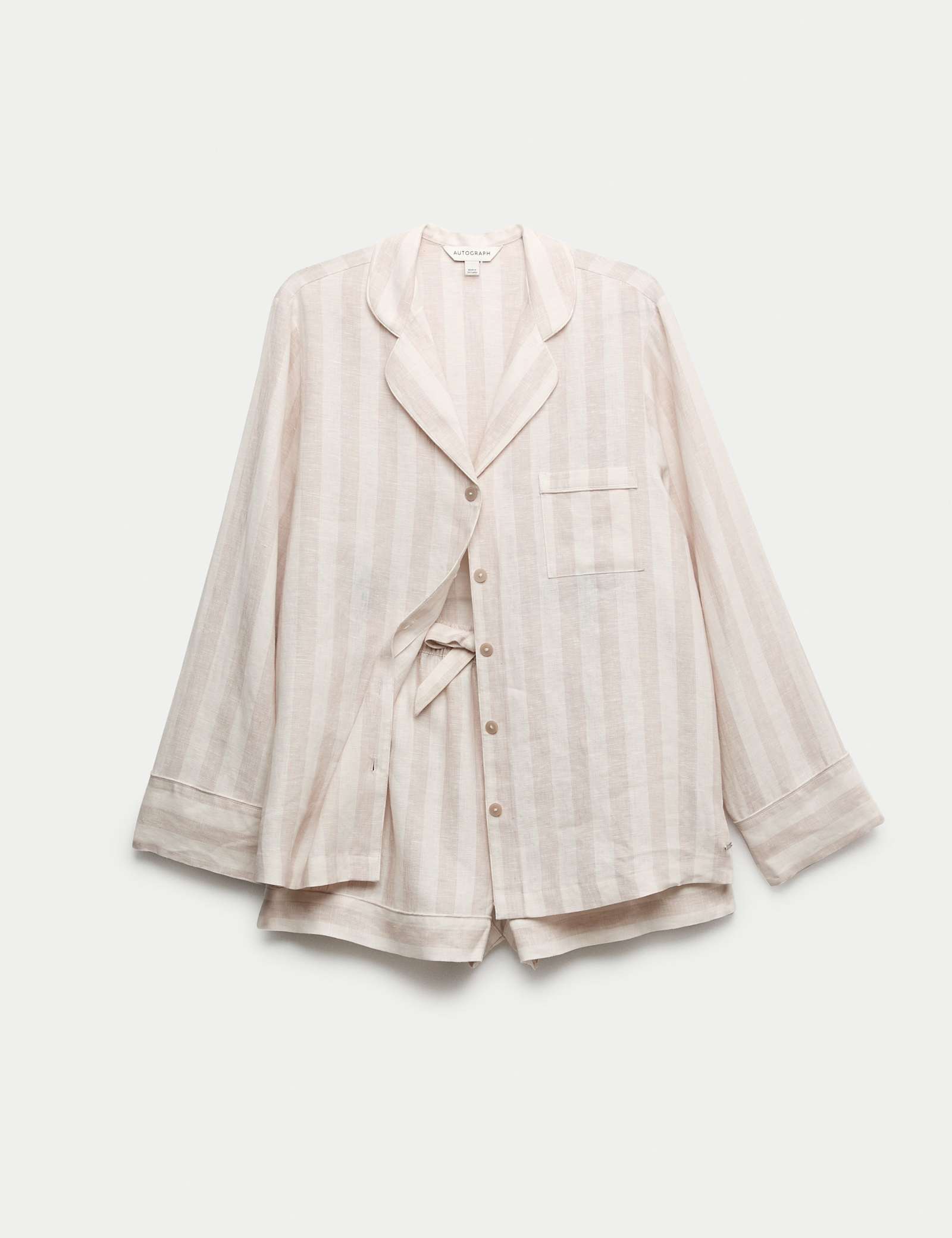 Pure Linen Striped Revere Shortie Set - image 1