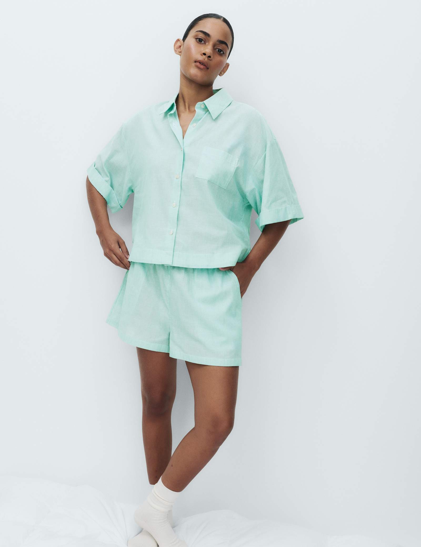 Pure Cotton Striped Shortie Pyjama Set - image 2