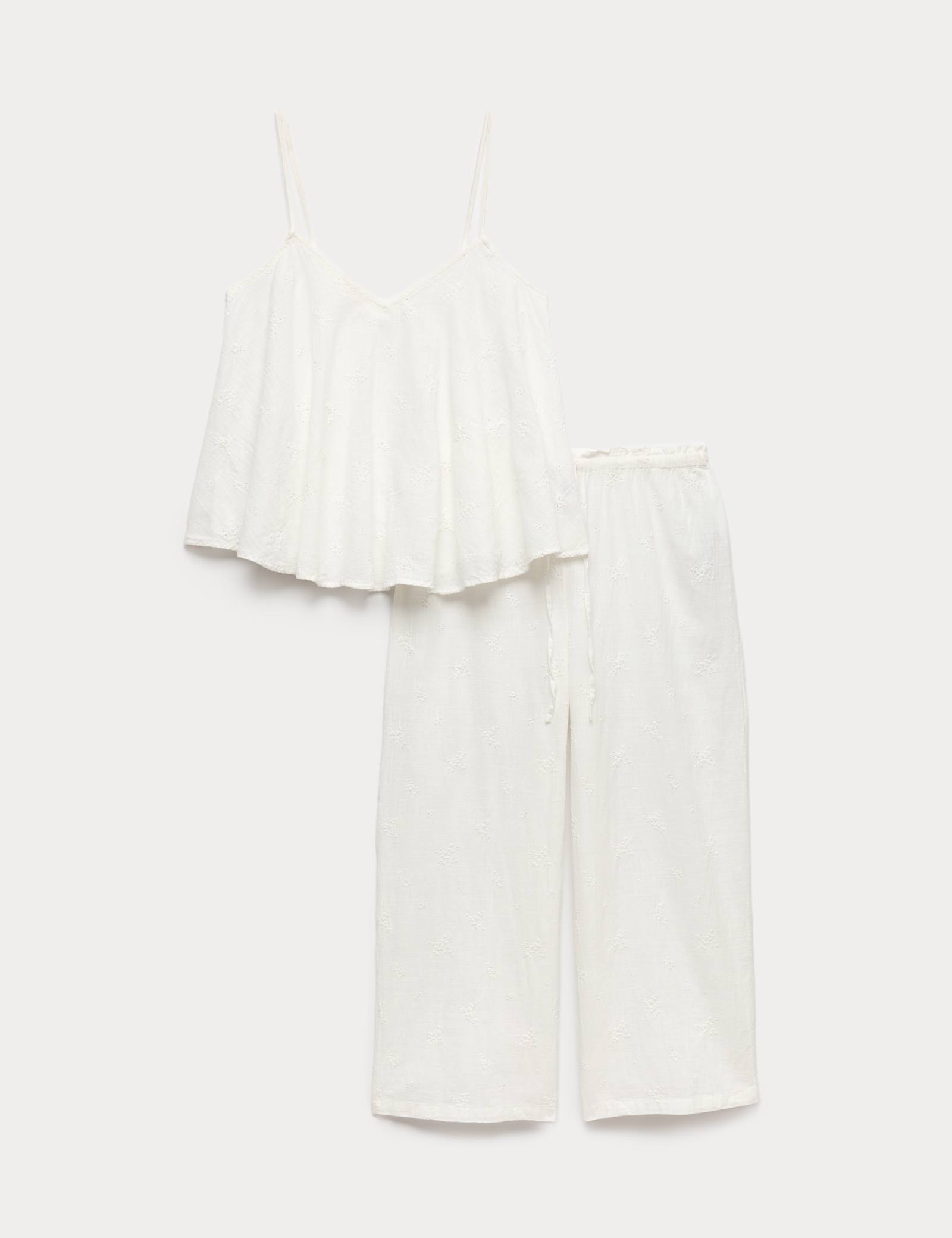 Voile Embroidered Cropped Cami Pyjama Set