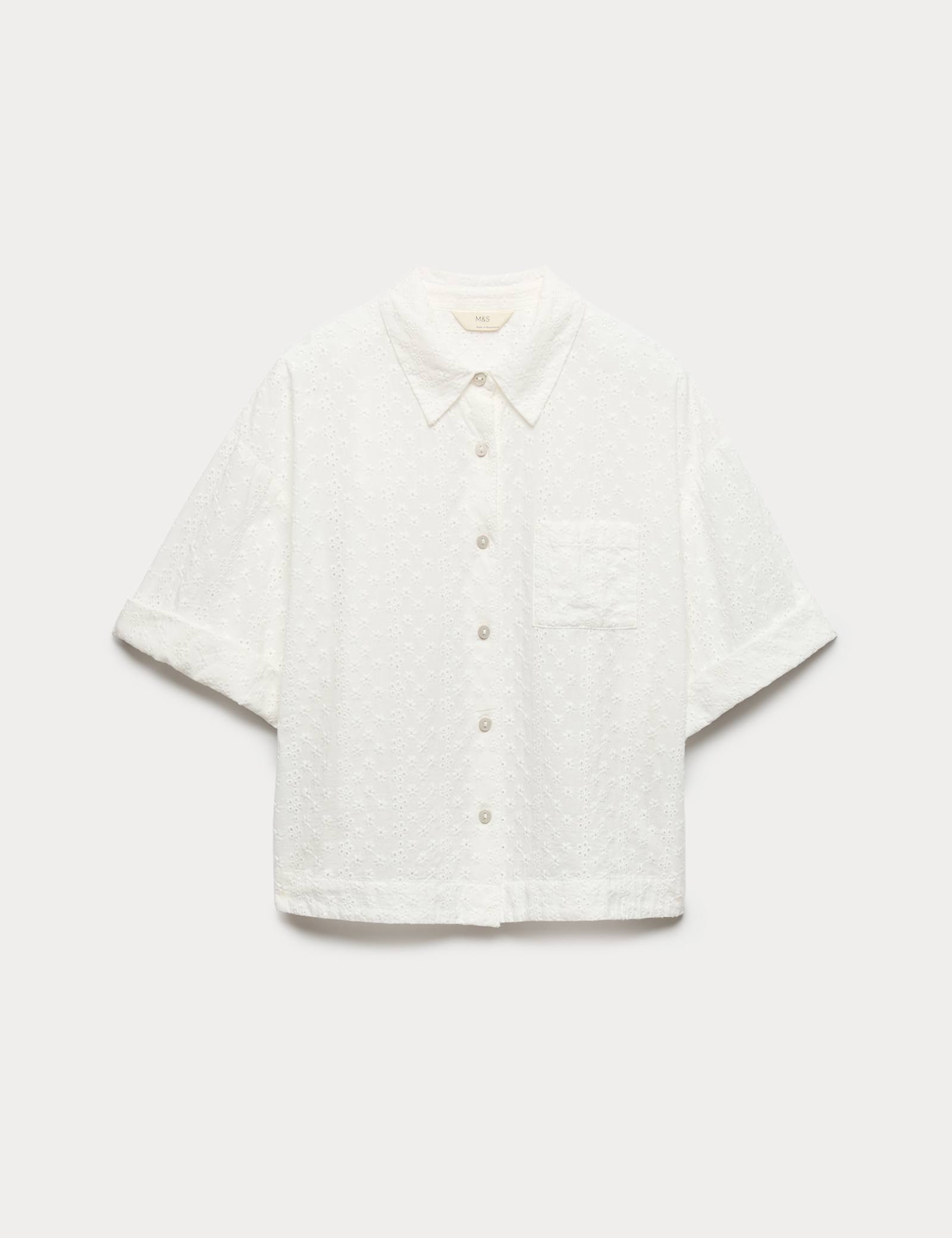 Pure Cotton Broderie Short Sleeve Pyjama Shirt - image 1