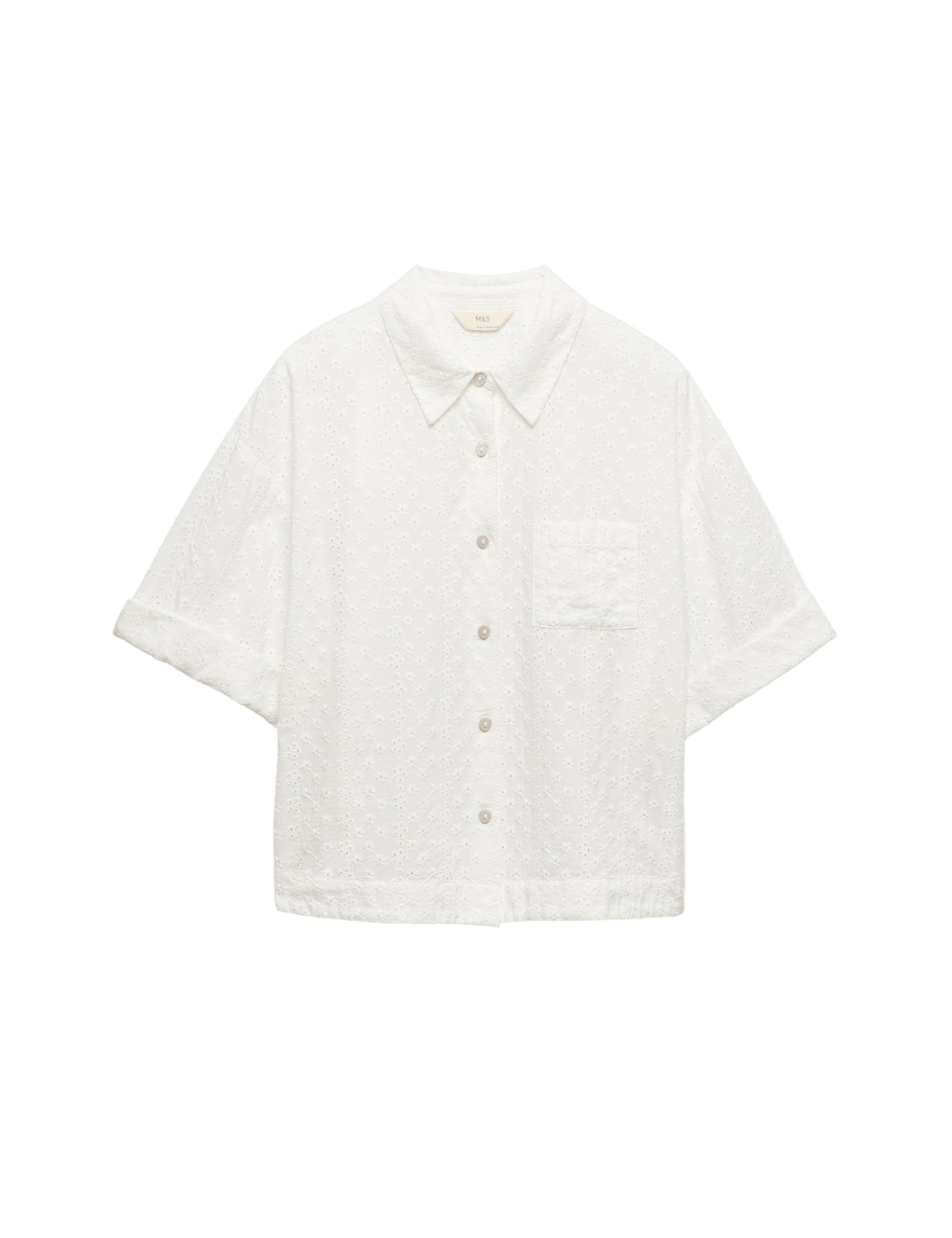 Pure Cotton Broderie Short Sleeve Pyjama Shirt - image 3