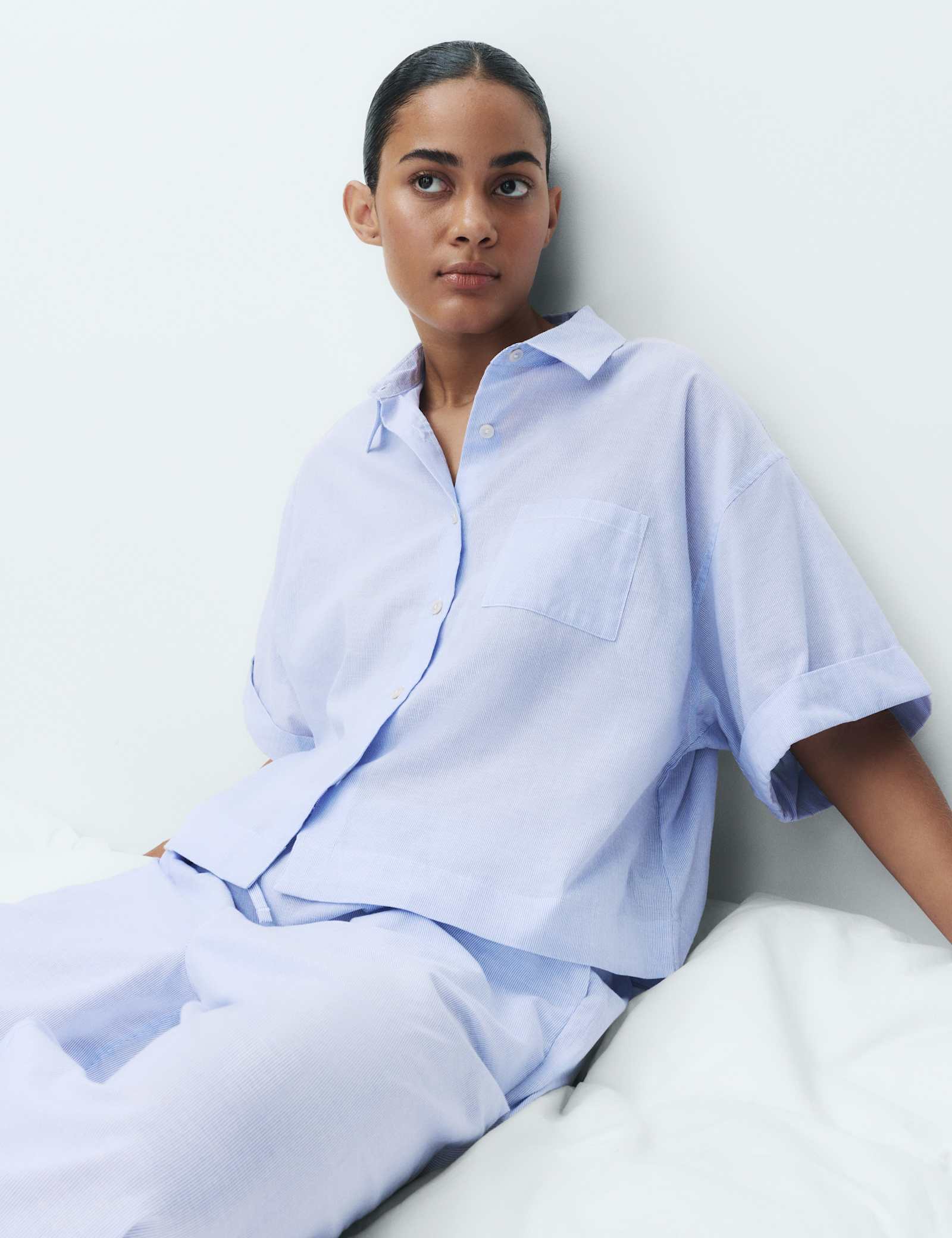 Pure Cotton Woven Stripe Collared Pyjama Top - image 4