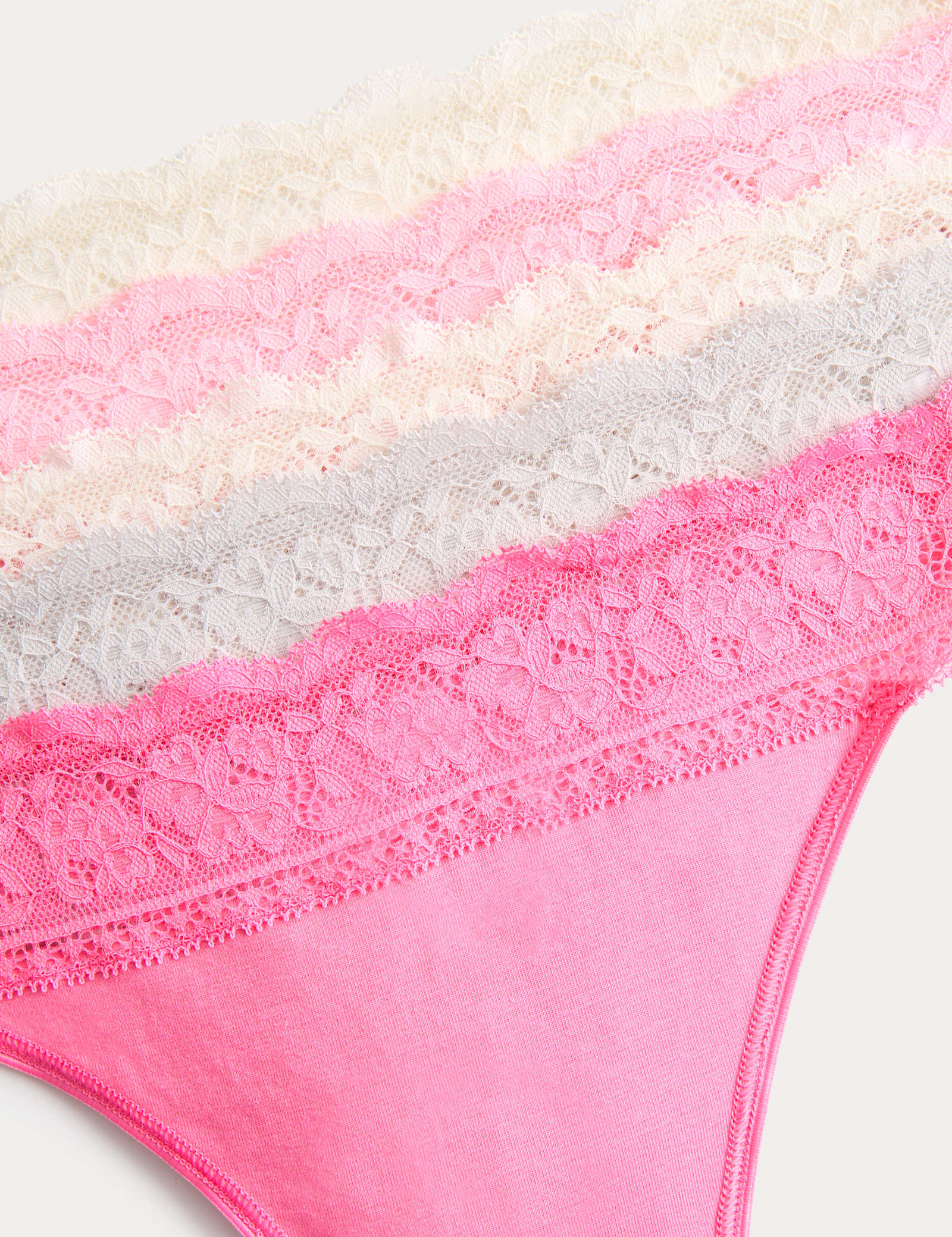 5pk Cotton & Lace Printed Thongs - image 4