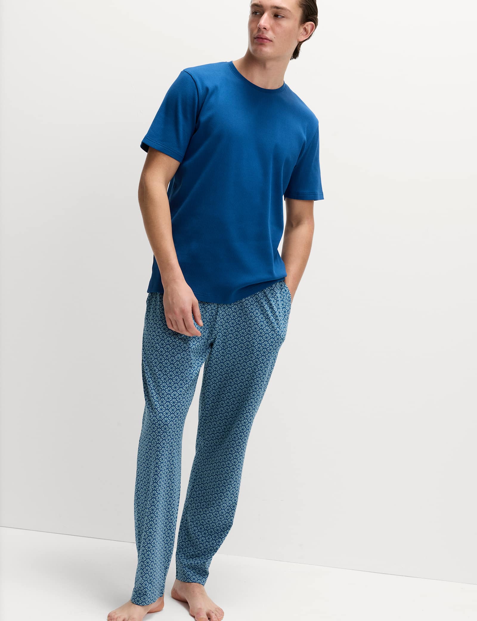 Cotton Rich Ribbed T-Shirt and Geometric Print Pyjama Set - image 2