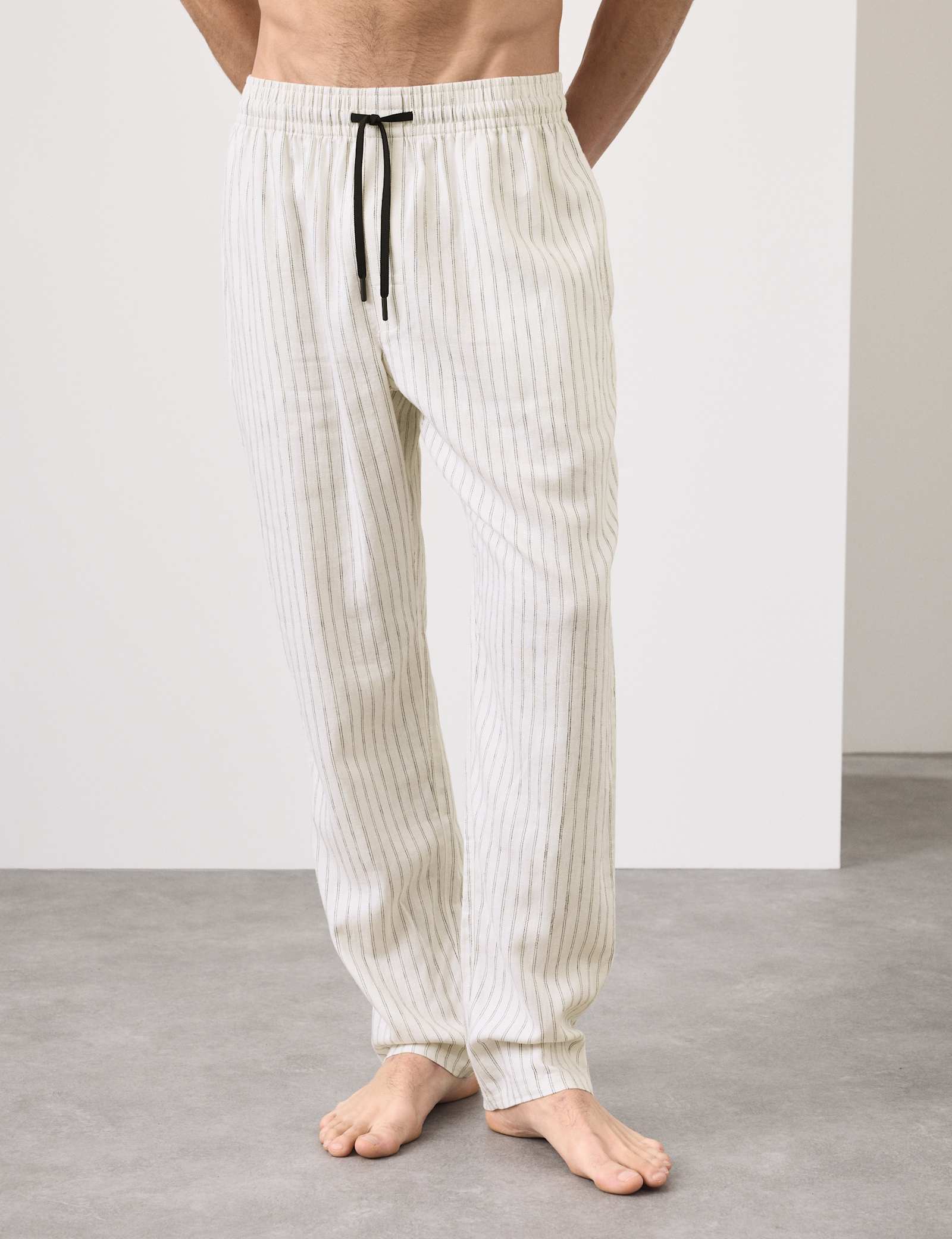 Linen Rich Striped Pyjama Bottoms - image 2