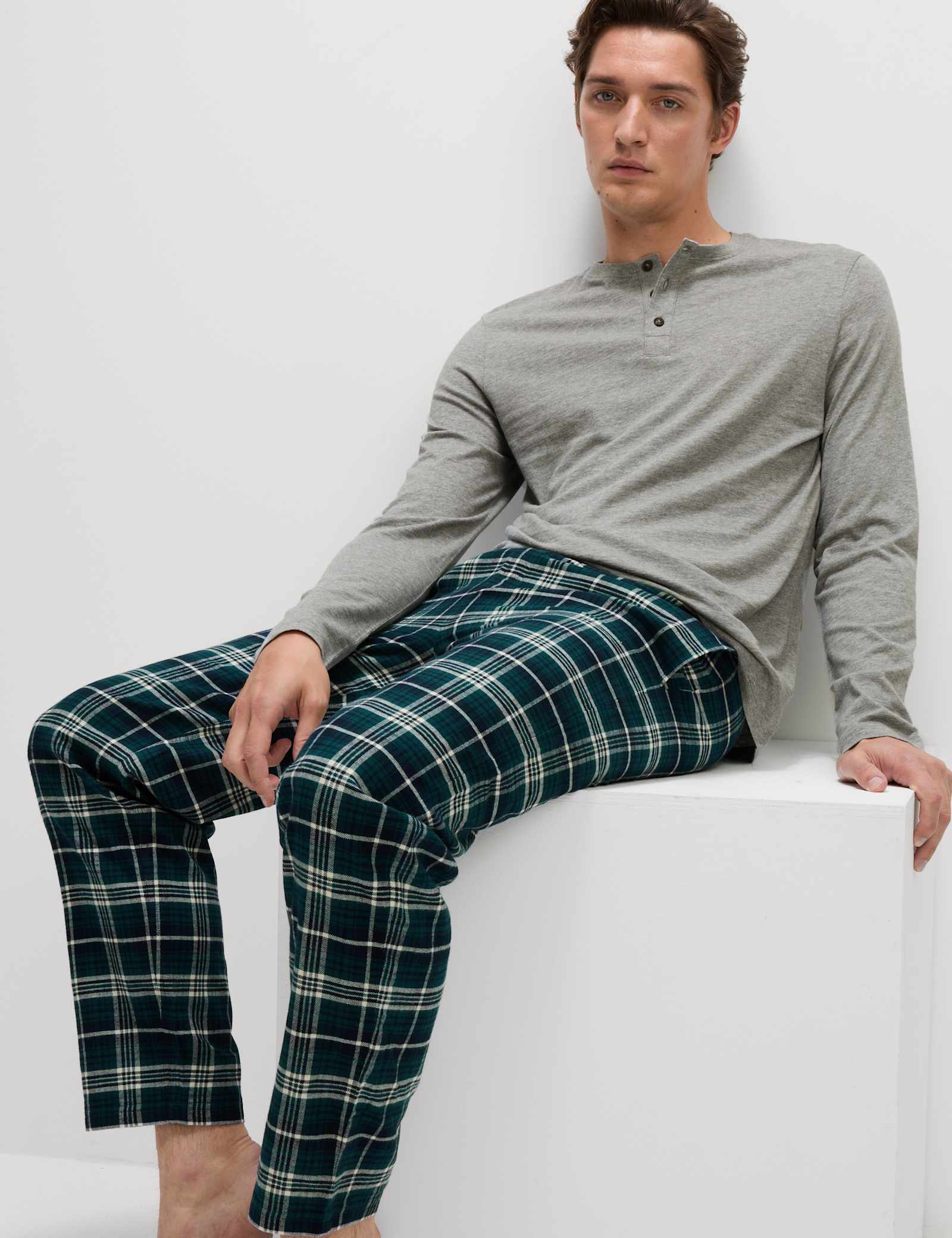 Pure Cotton Henley Check Pyjama Set - image 2
