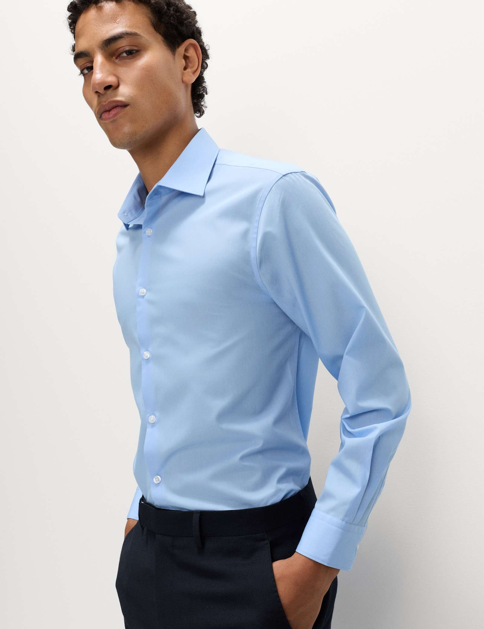Easy Iron Slim Fit 2 Inch Shorter Cotton Blend Shirt - image 2