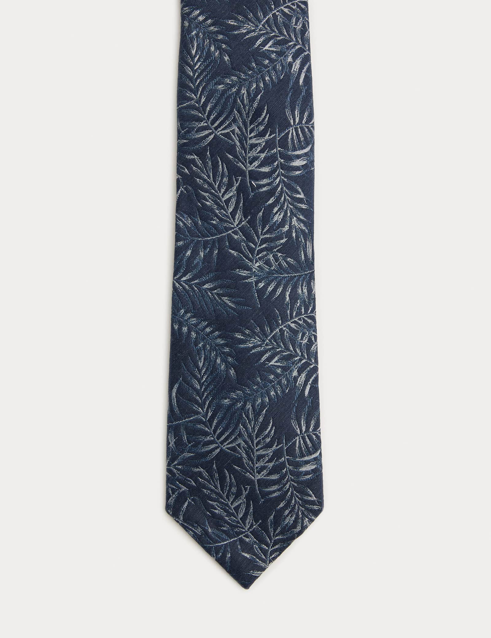 Silk Linen Blend Printed Leaf Tie - image 1