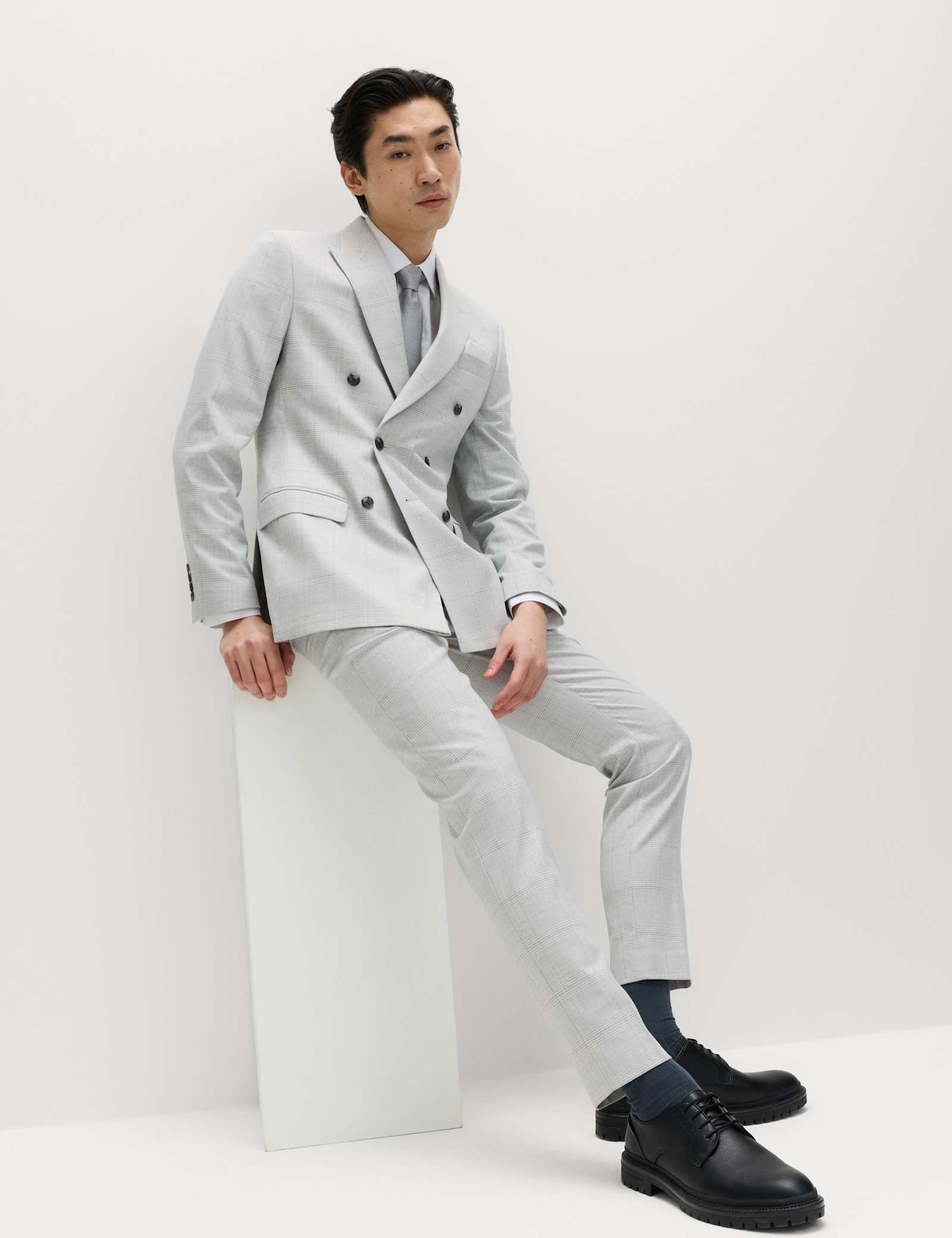 Slim Fit Check Double Breasted Suit Jacket - image 4