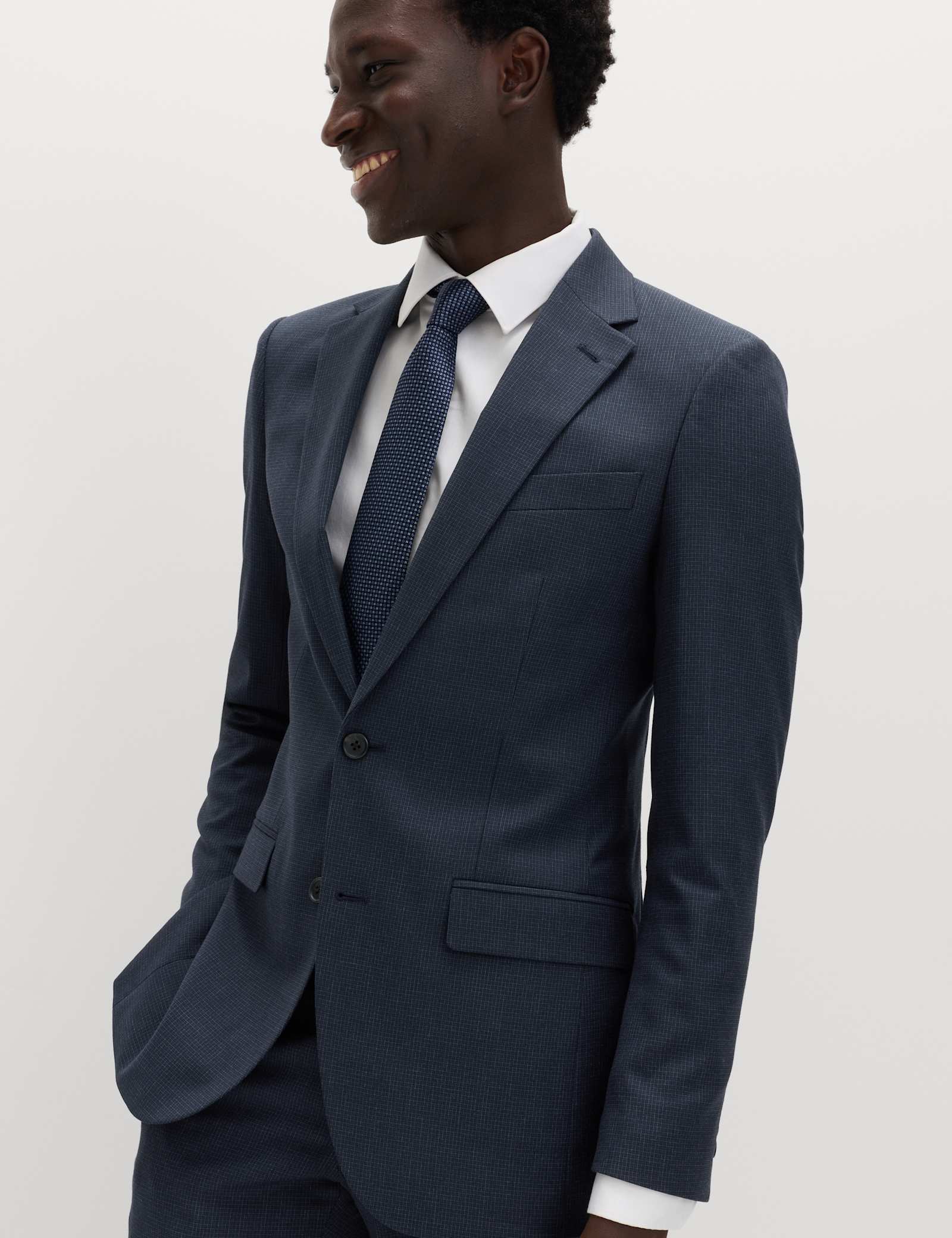 Skinny Fit Grid Check Stretch Suit Jacket - image 2