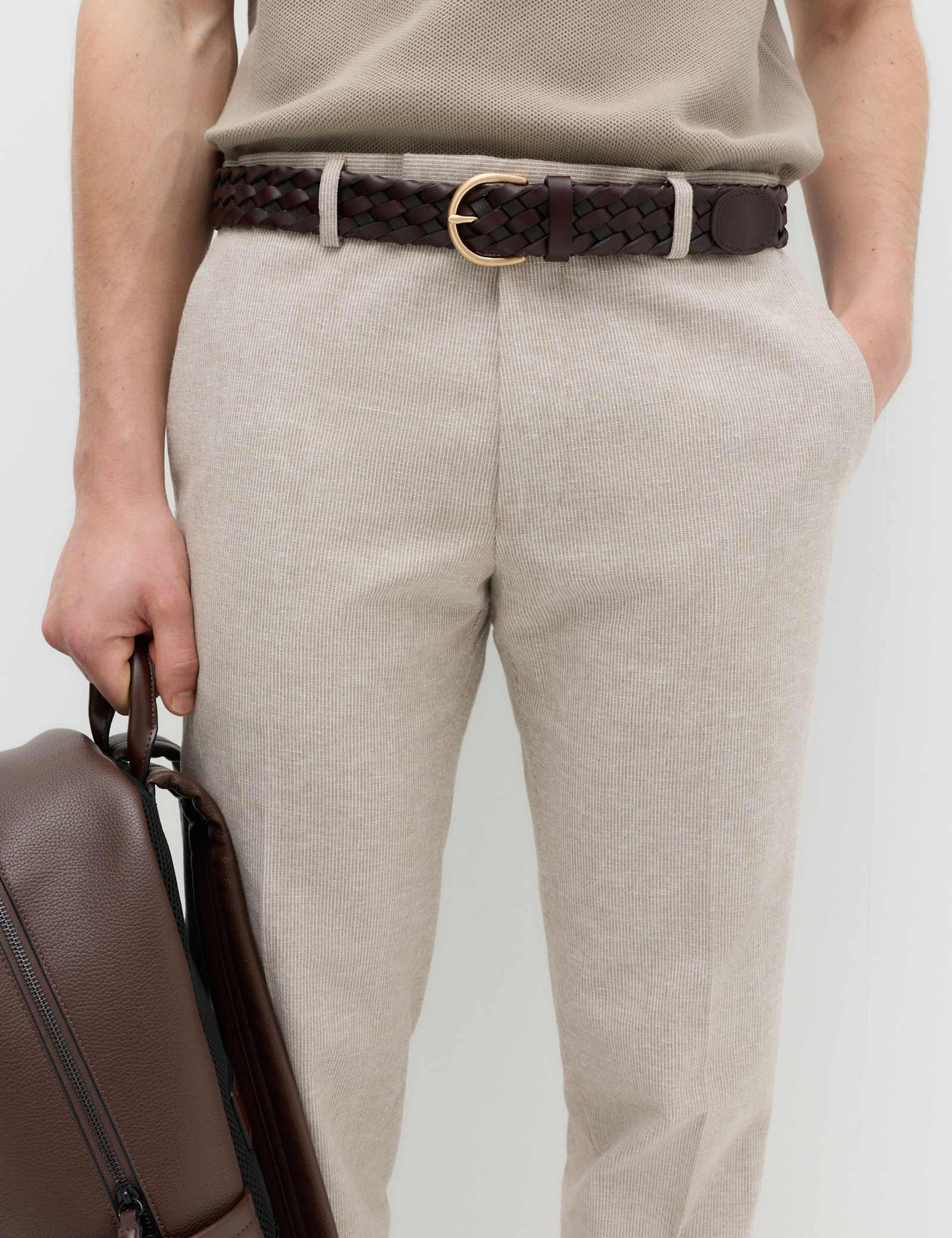 Tailored Fit Cotton Linen Striped Suit Trousers - image 5