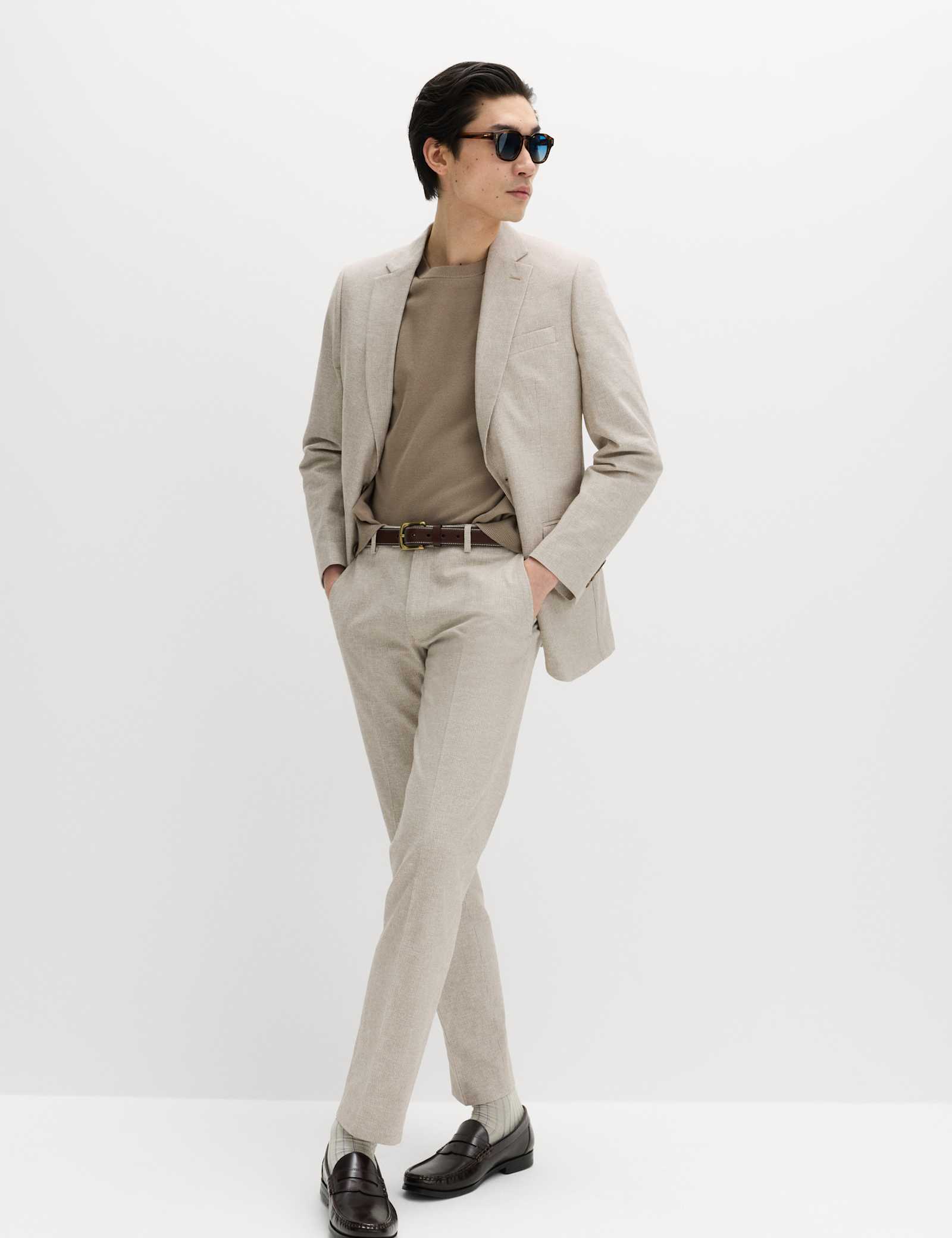 Tailored Fit Cotton Linen Striped Suit Trousers - image 4