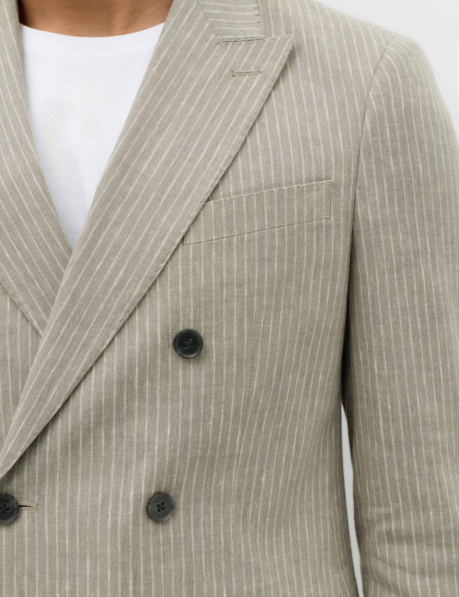 Tailored Fit Italian Performance Linen Blend Pinstripe Suit Jacket - image 5