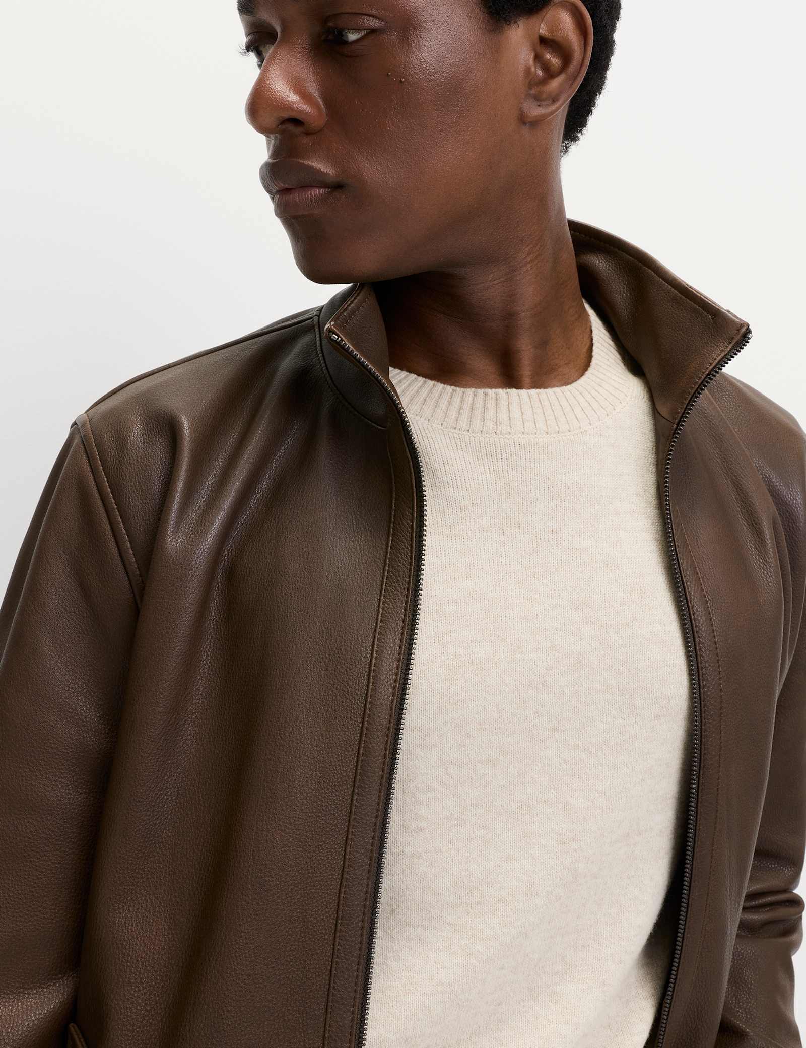Funnel Neck Leather BikerJacket - image 5