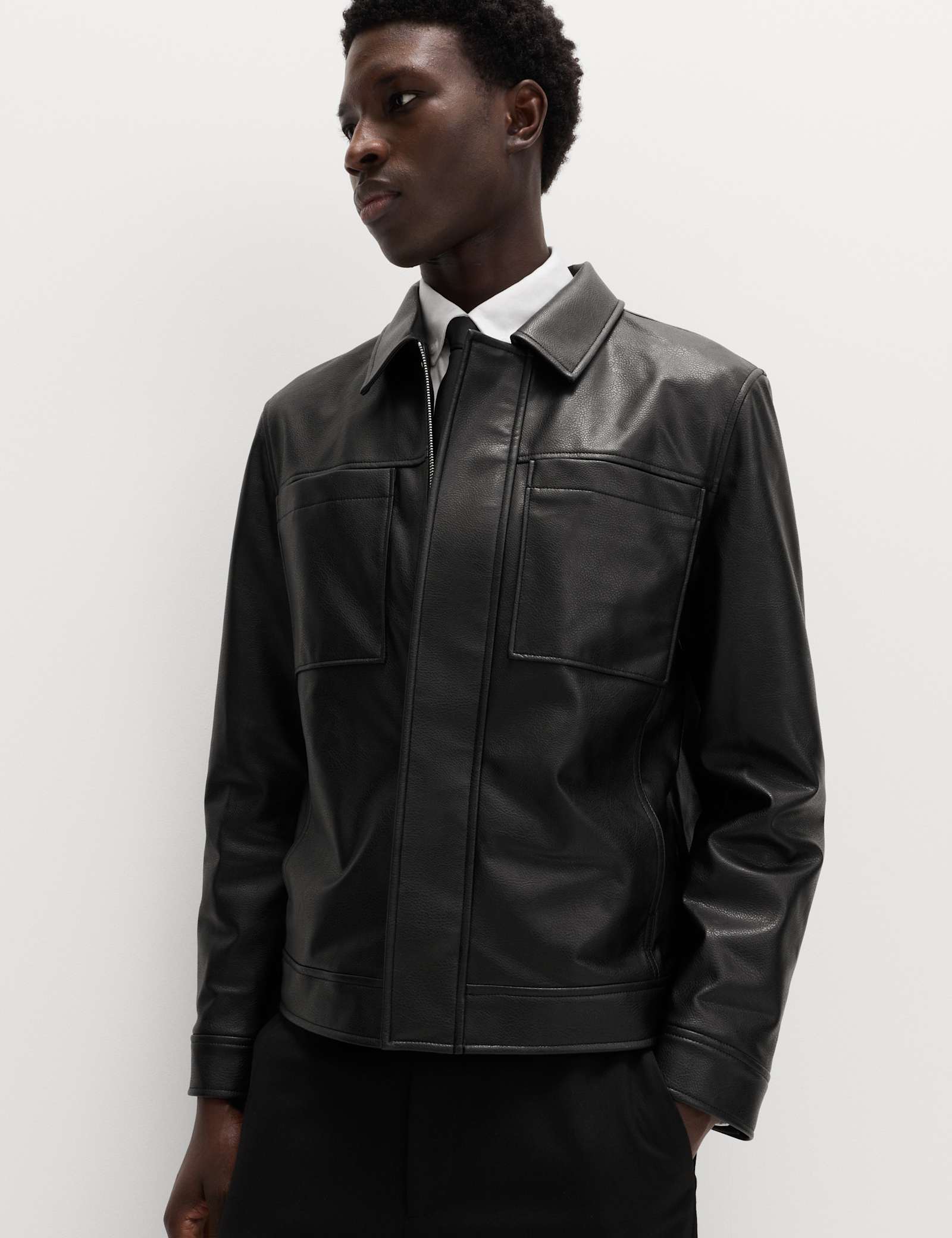 Faux Leather Trucker Jacket - image 2