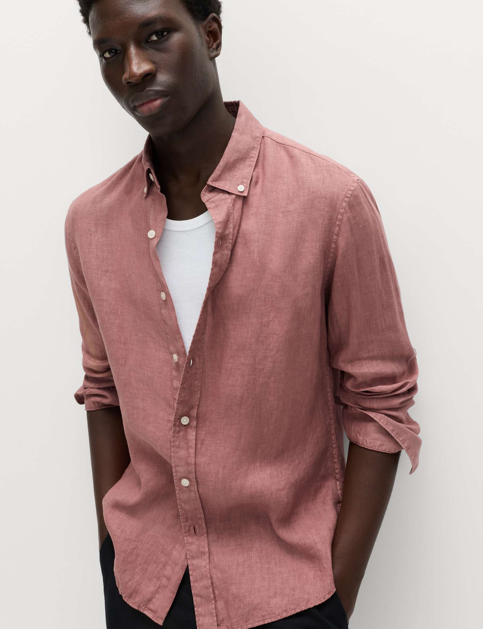 Slim Fit Garment Dye Pure Linen Shirt - image 4