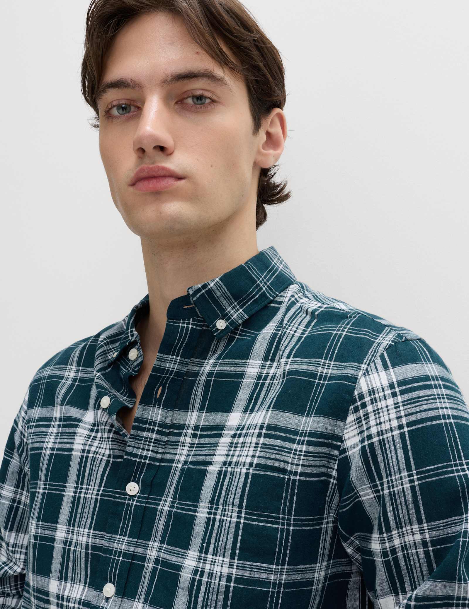 Linen Cotton Blend Check Shirt - image 4