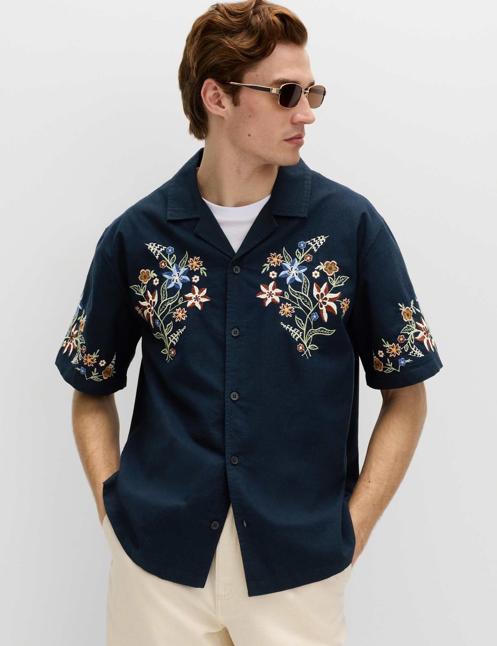 Relaxed Fit Cotton Rich Embroidered Short Sleeve Shirt - image 4
