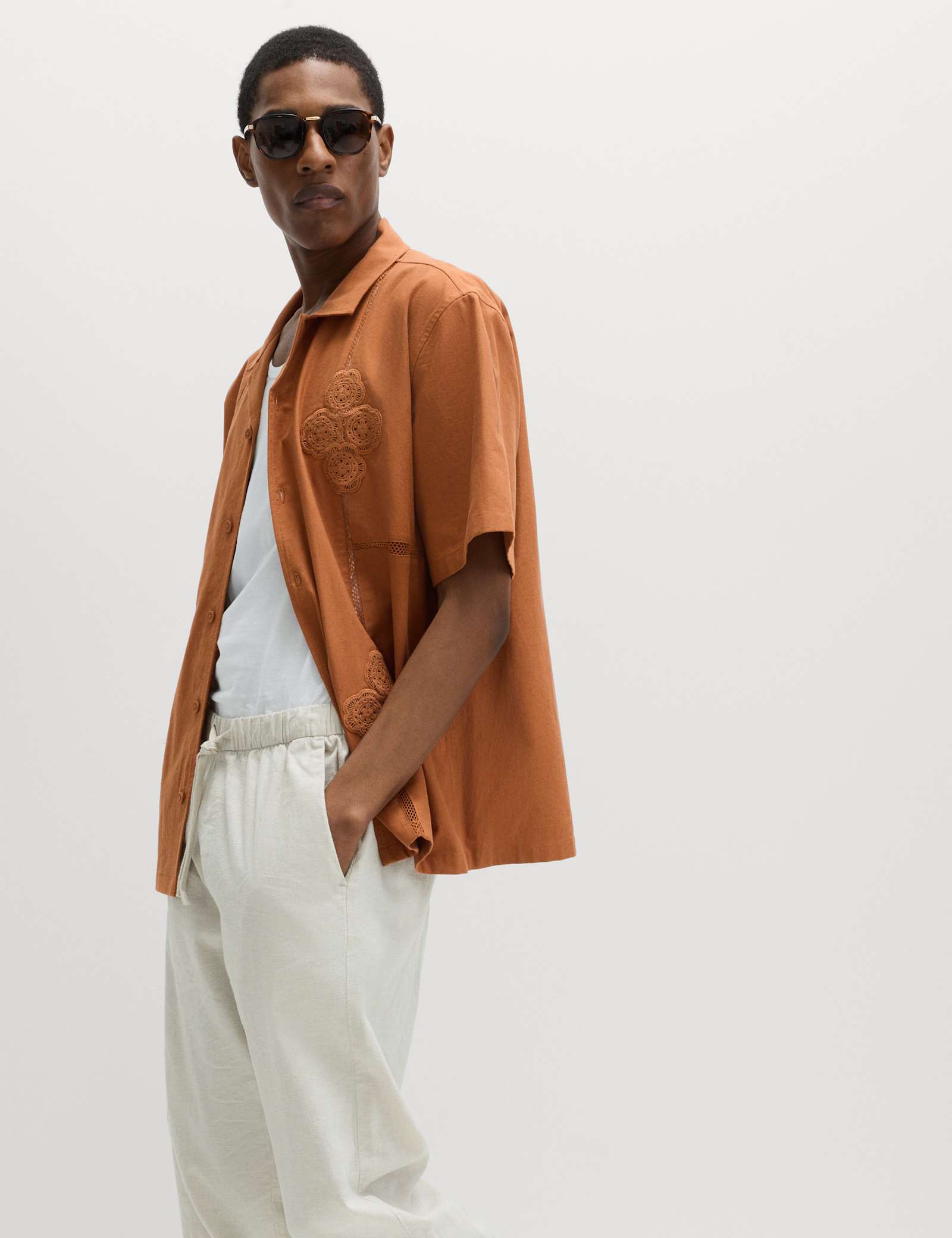 Relaxed Fit Cotton Rich Embroidered Short Sleeve Shirt - image 4