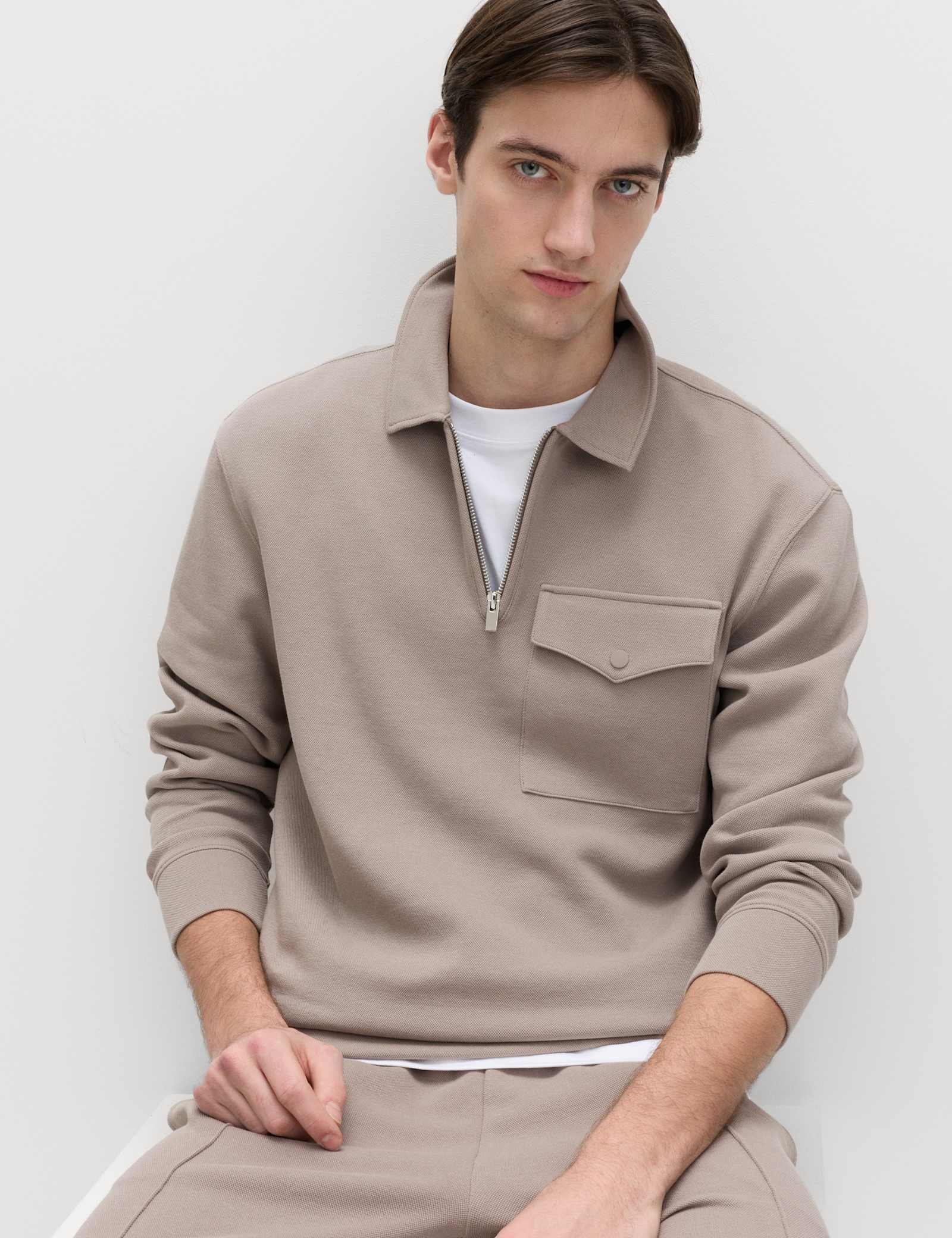 Cotton Blend Pique Half Zip Top - image 4
