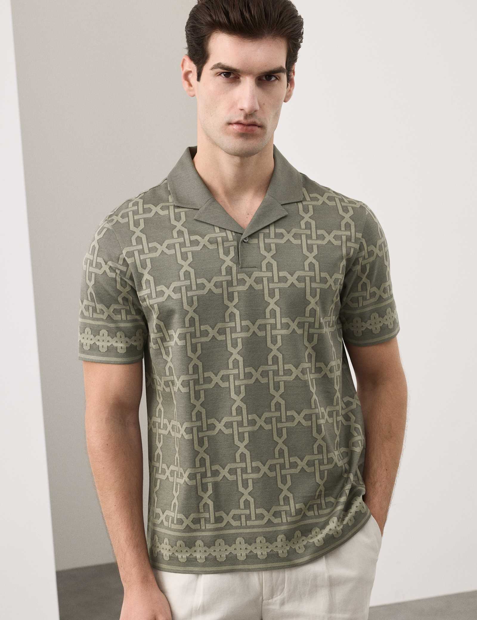 Pure Cotton AOP Geo Revere Jacquard Polo - image 3