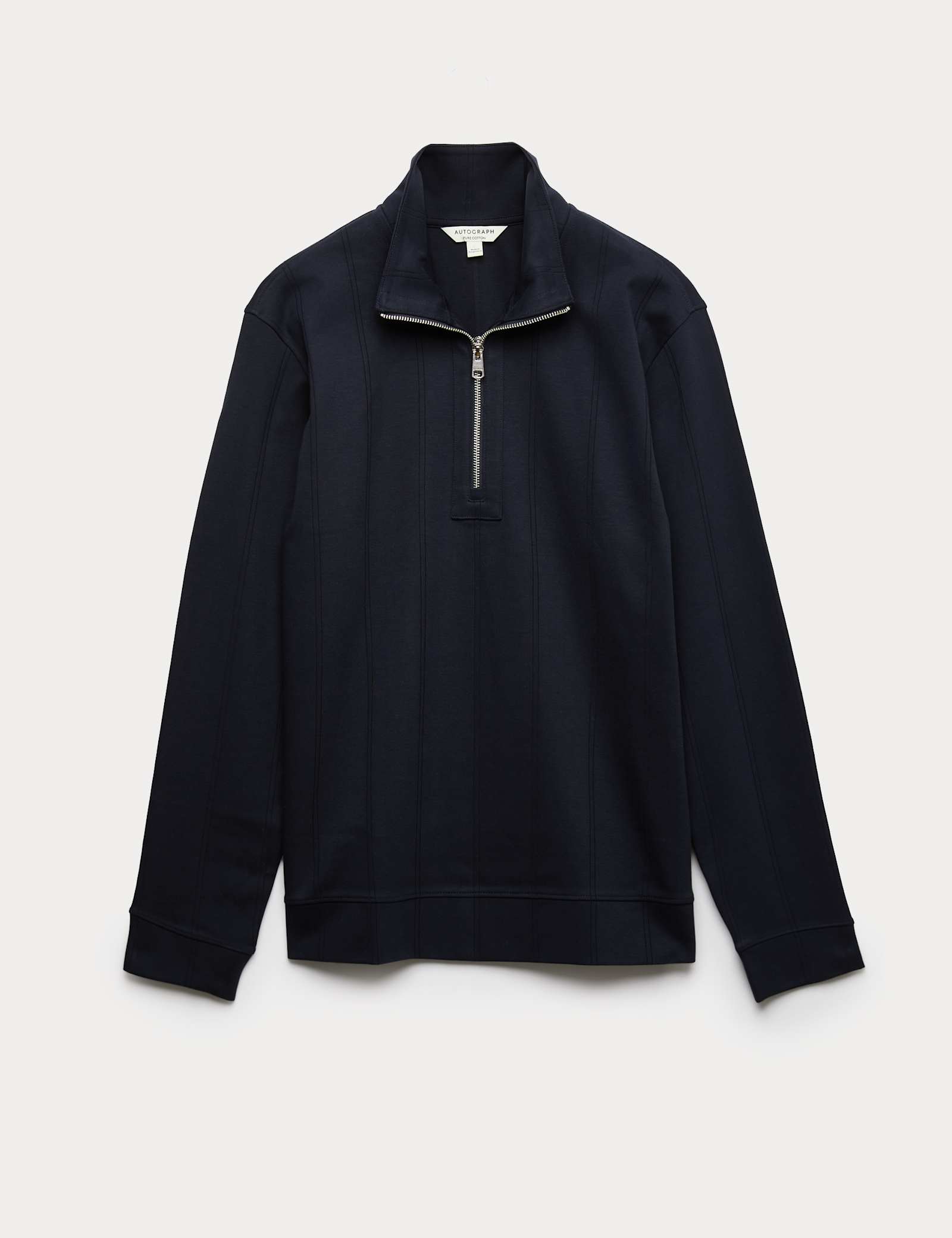 Pure Cotton Textured Striped Half Zip Jacket - image 5