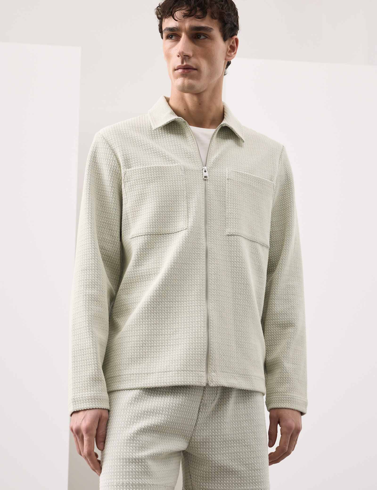 Cotton Blend Zip Up Textured Jacket - image 3