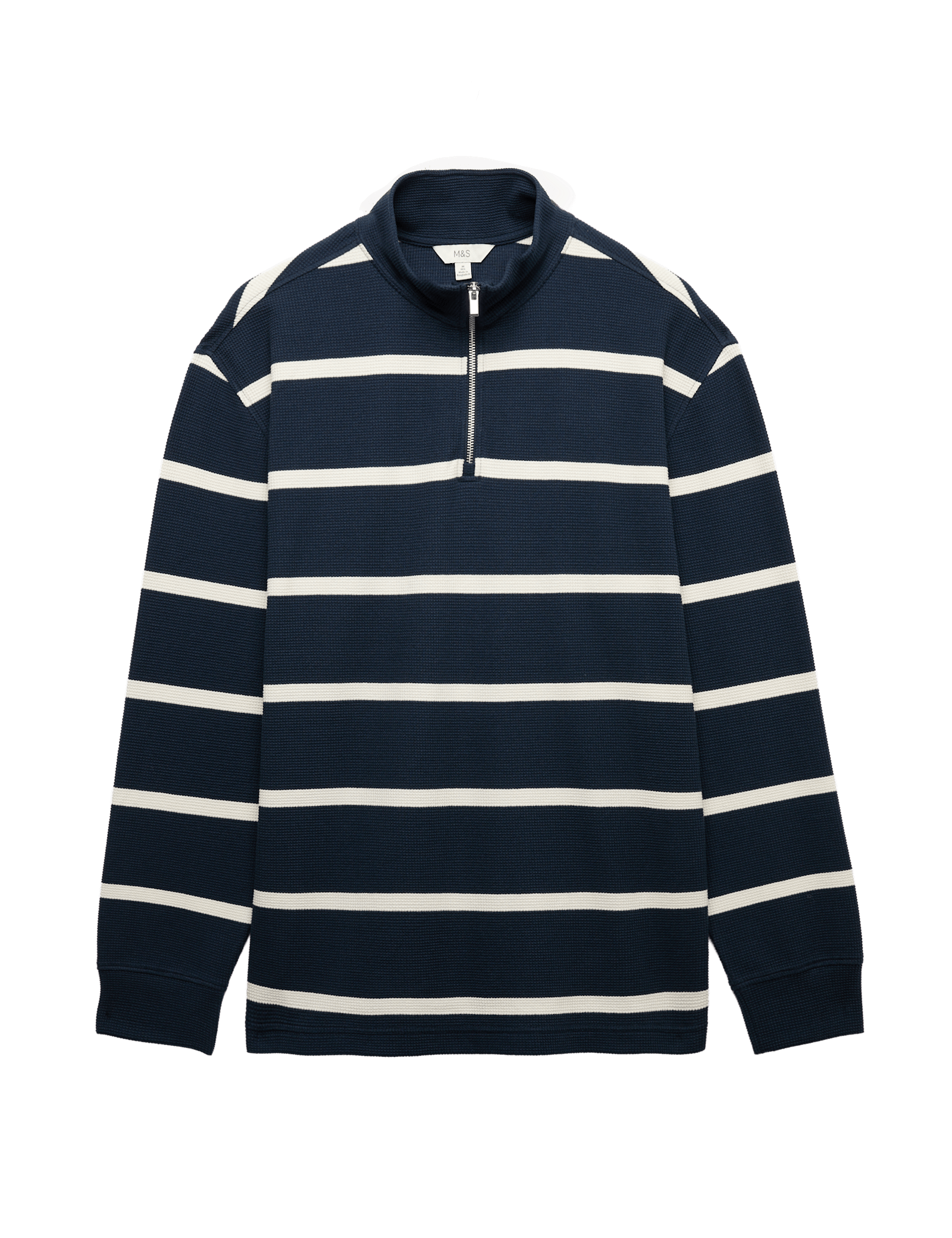 Cotton Rich Waffle Striped Half Zip Sweatshirt - image 5