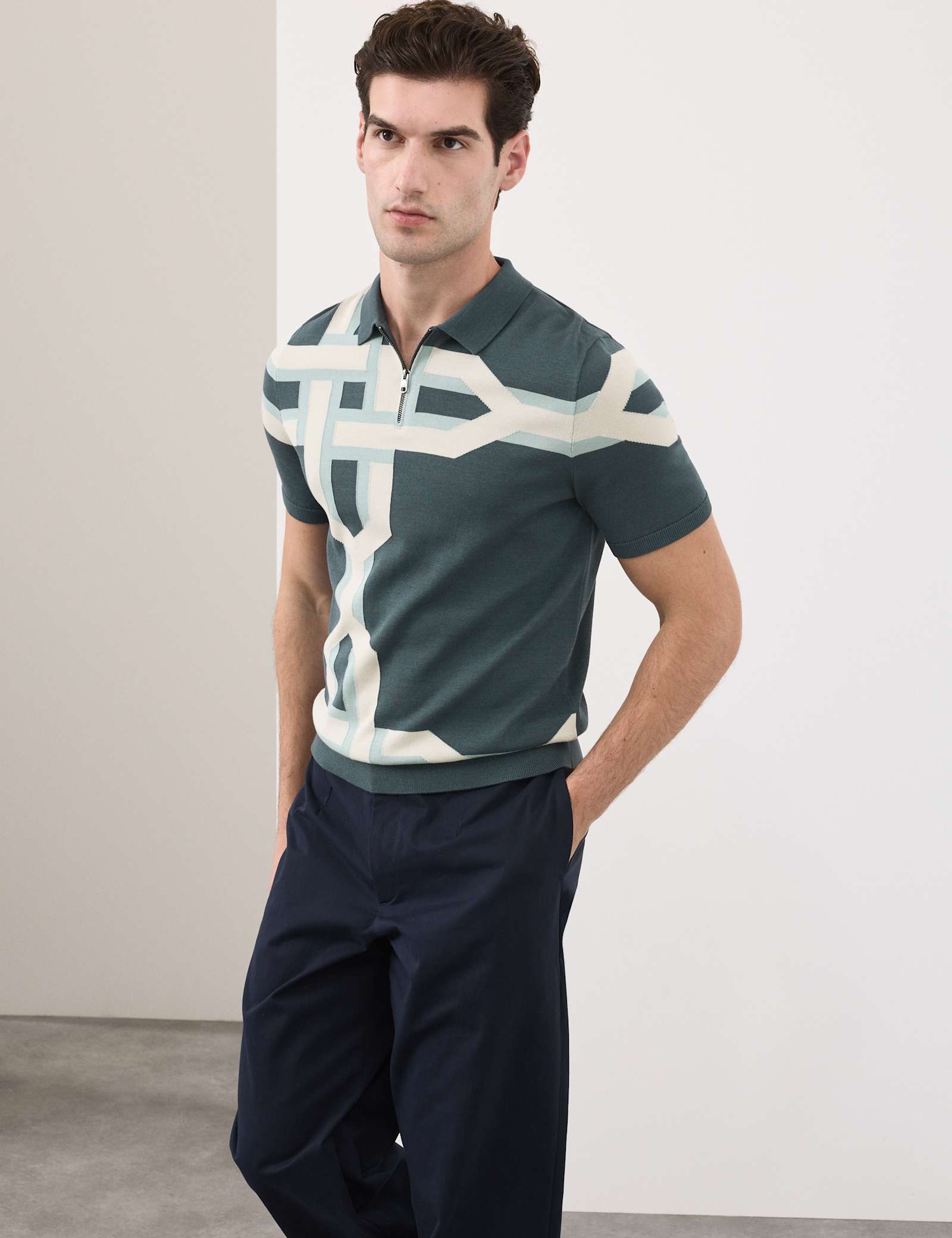 Mercerised Cotton Chain Print Knit Polo - image 2