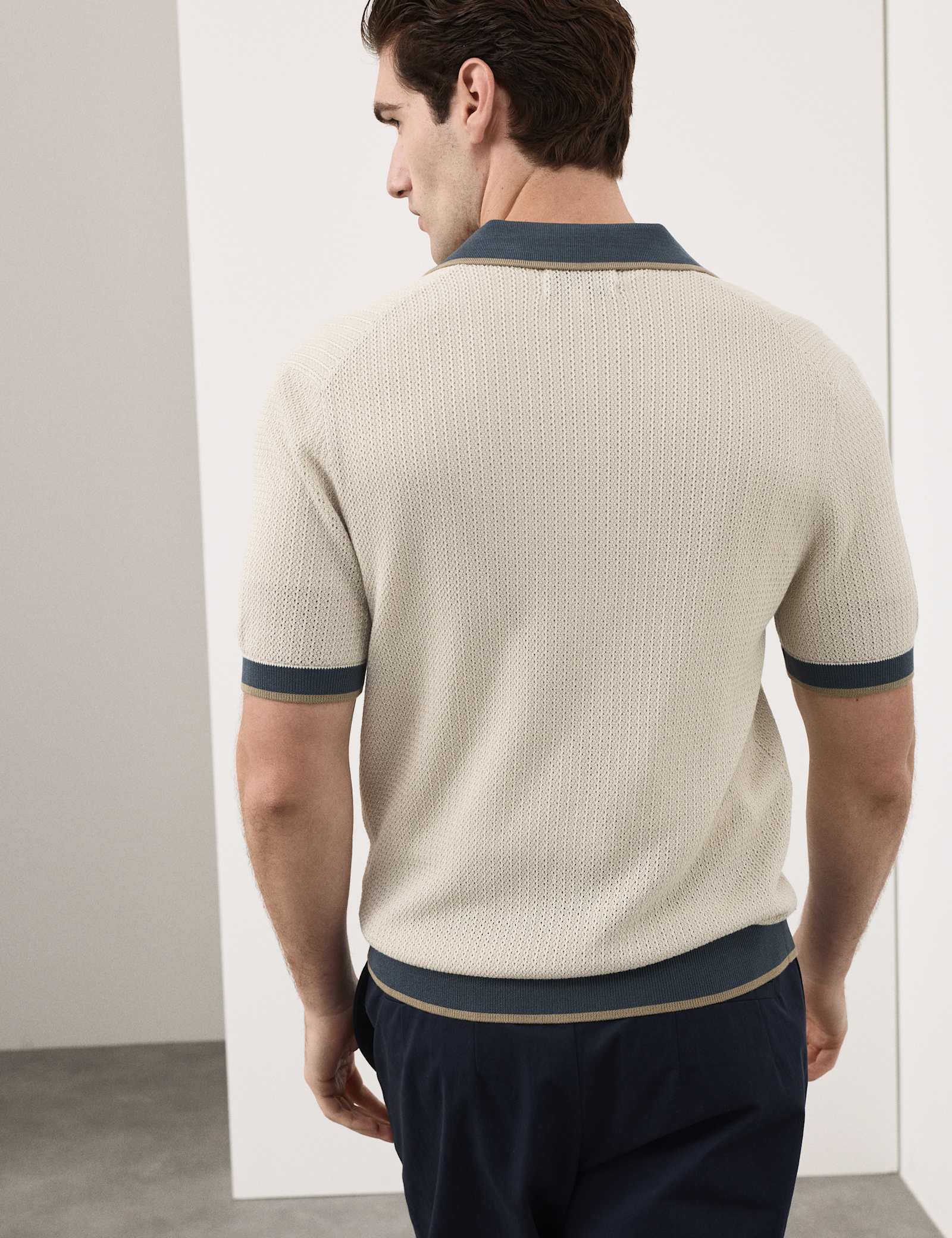 Pure Cotton Linear Stitch Zip Knitted Polo - image 4