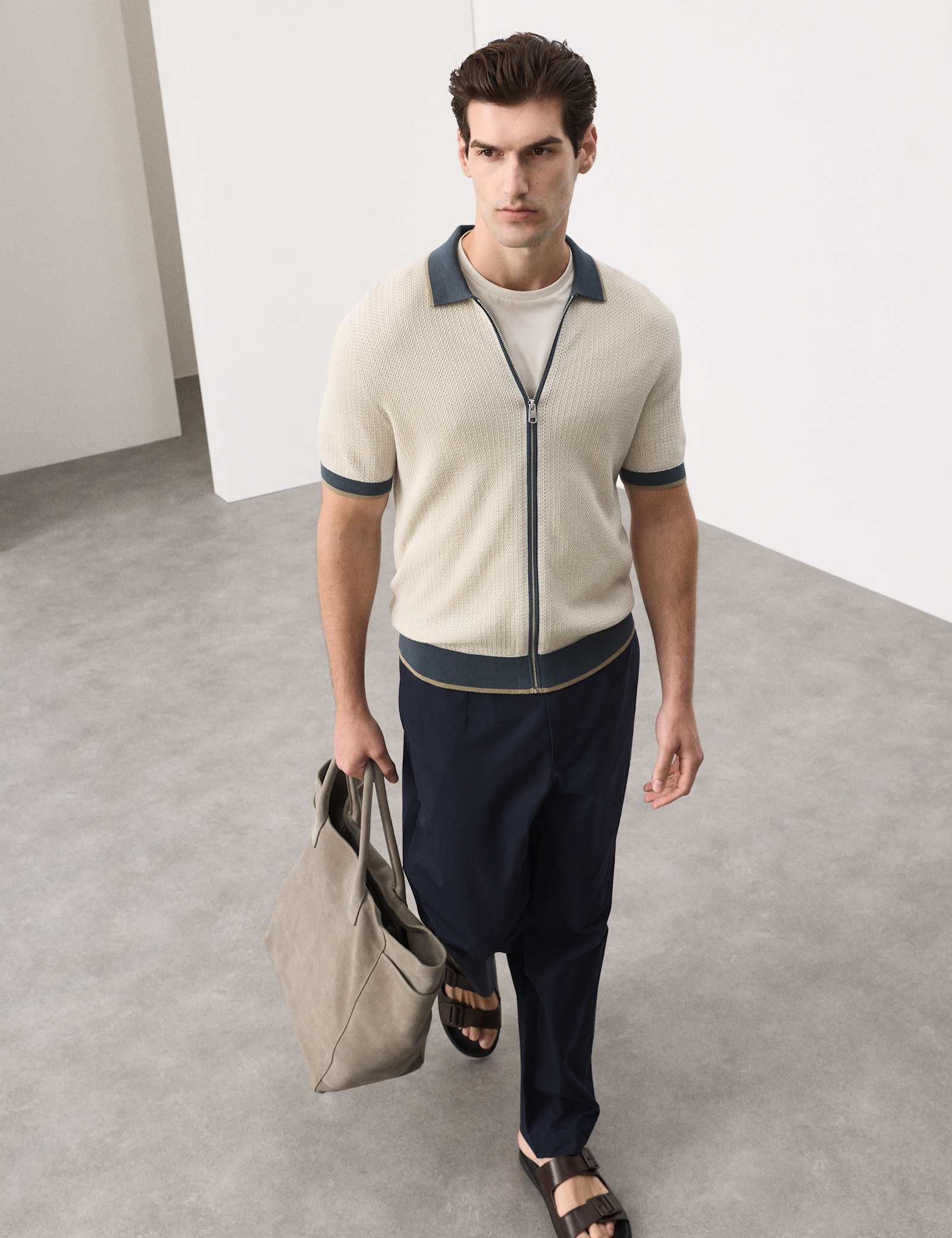 Pure Cotton Linear Stitch Zip Knitted Polo - image 5