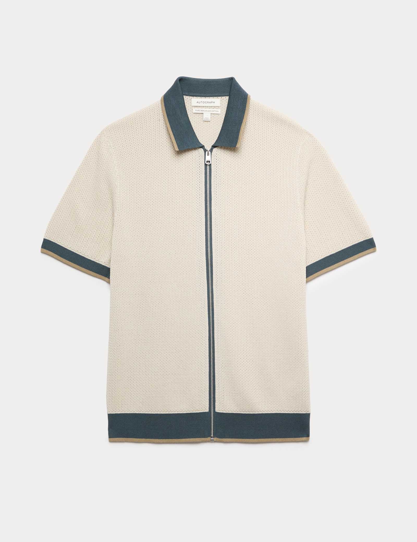 Pure Cotton Linear Stitch Zip Knitted Polo - image 1