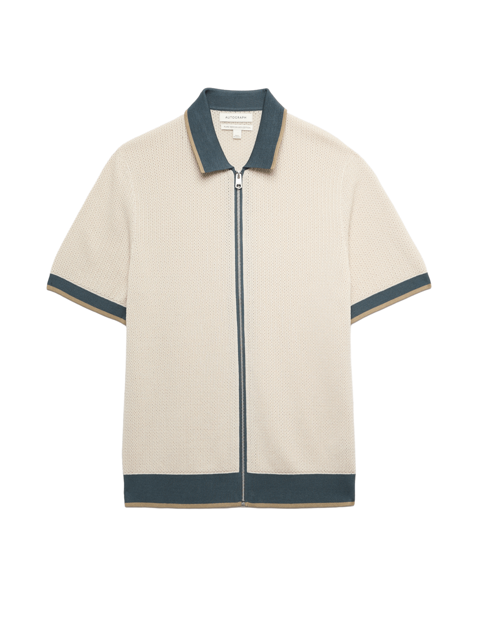 Pure Cotton Linear Stitch Zip Knitted Polo - image 3
