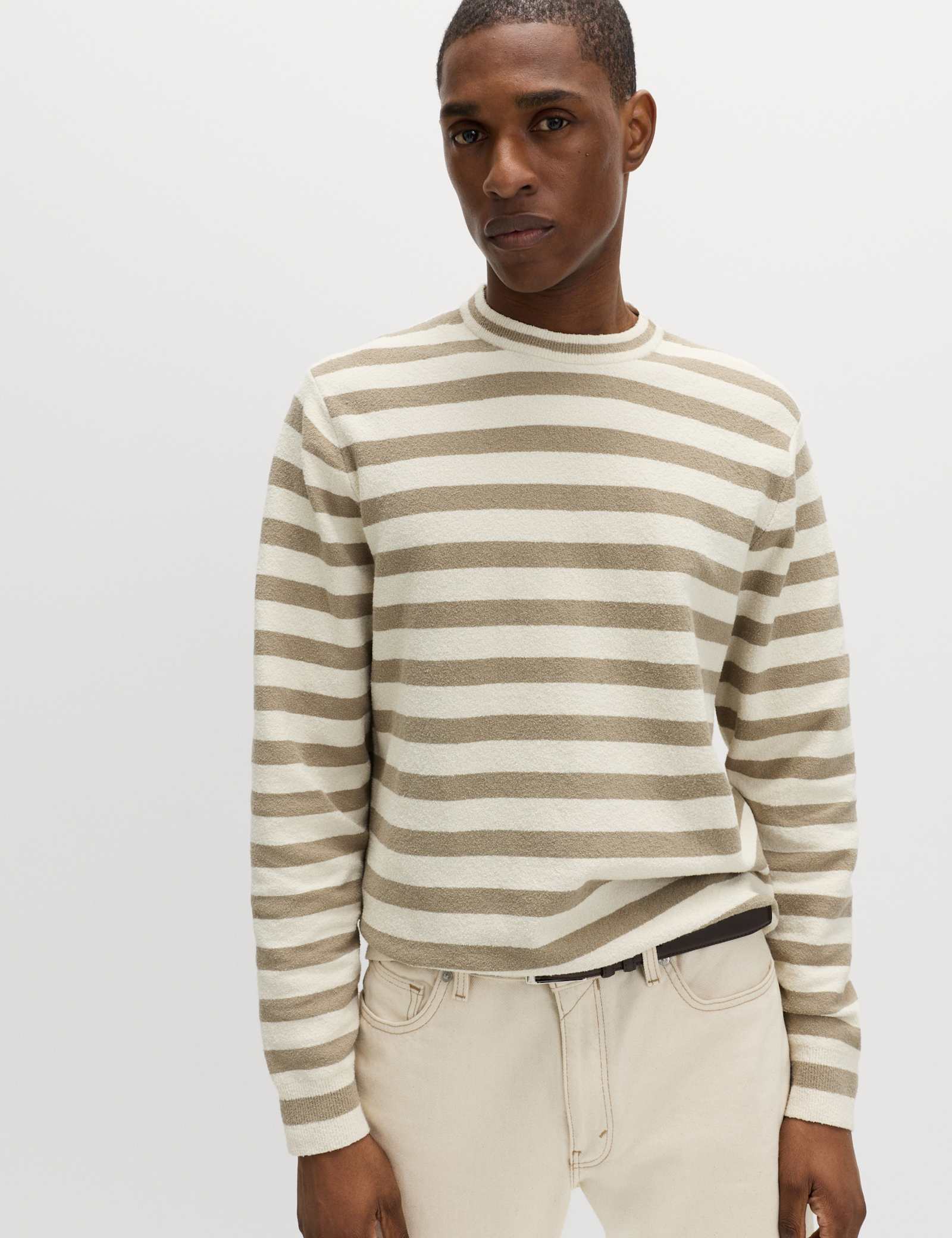 Cotton Rich Boucle Striped Crew Neck Jumper - image 3