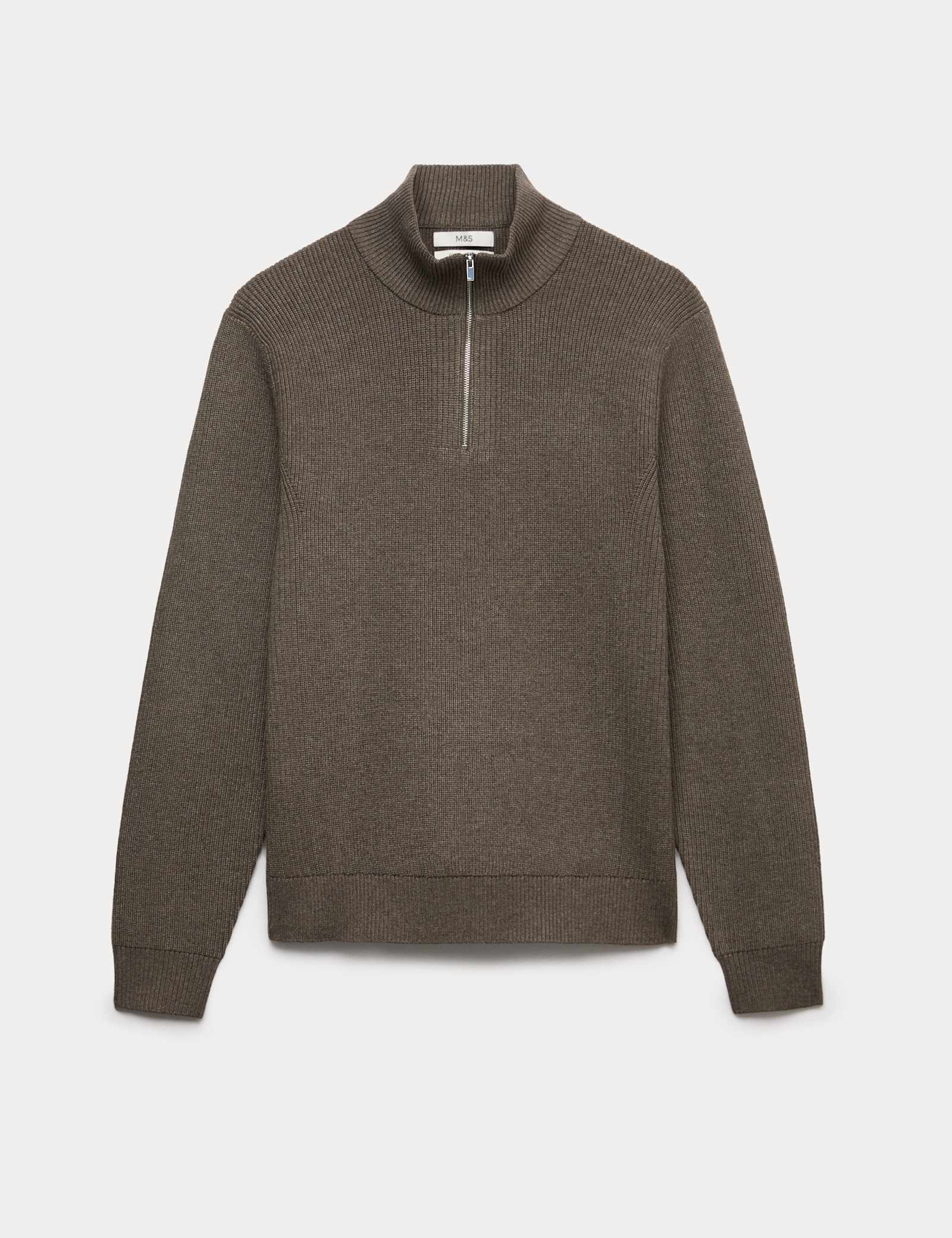 Cotton Blend Ribbed Half Zip Jumper - image 3