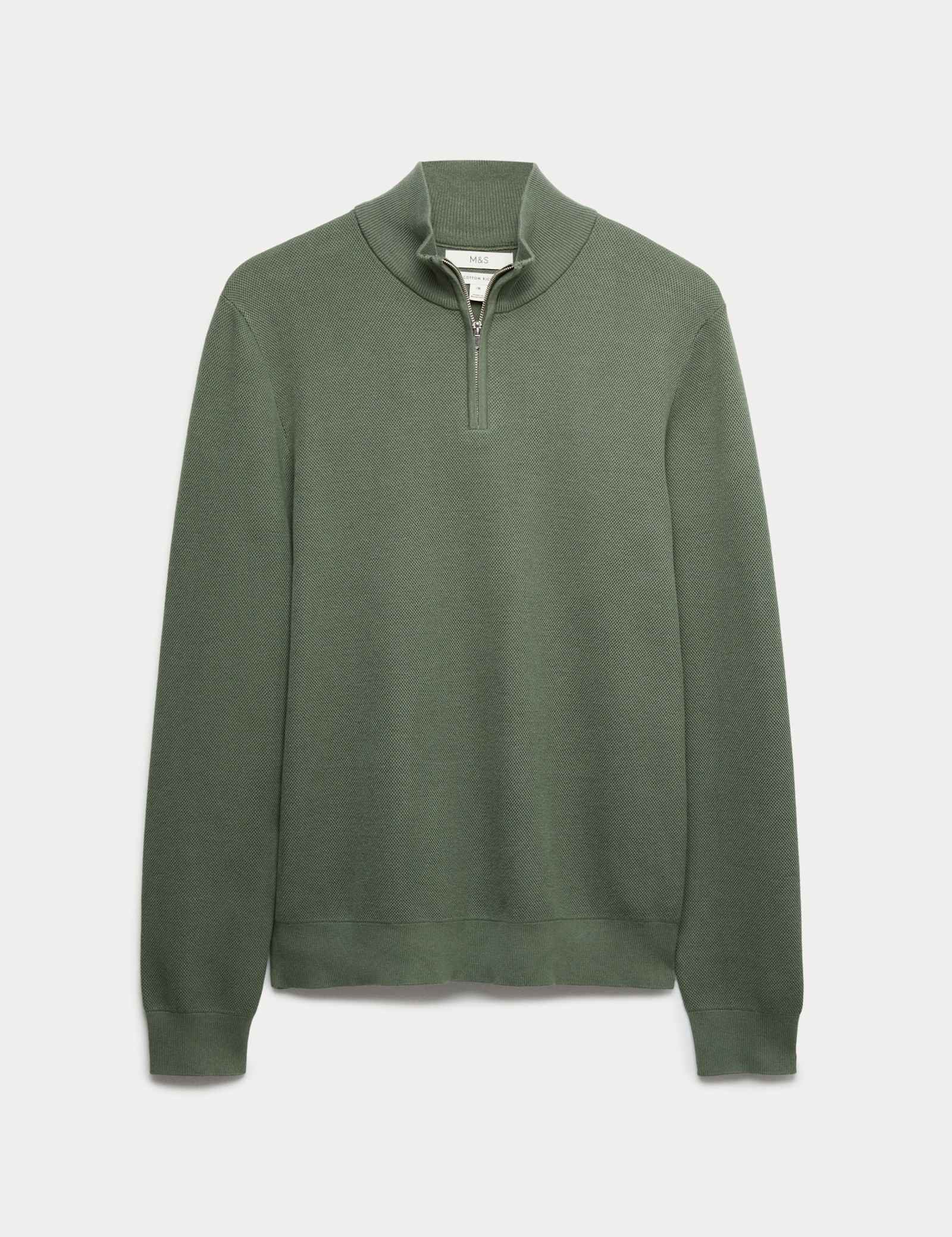 Cotton Rich Textured Half Zip Jumper - image 4