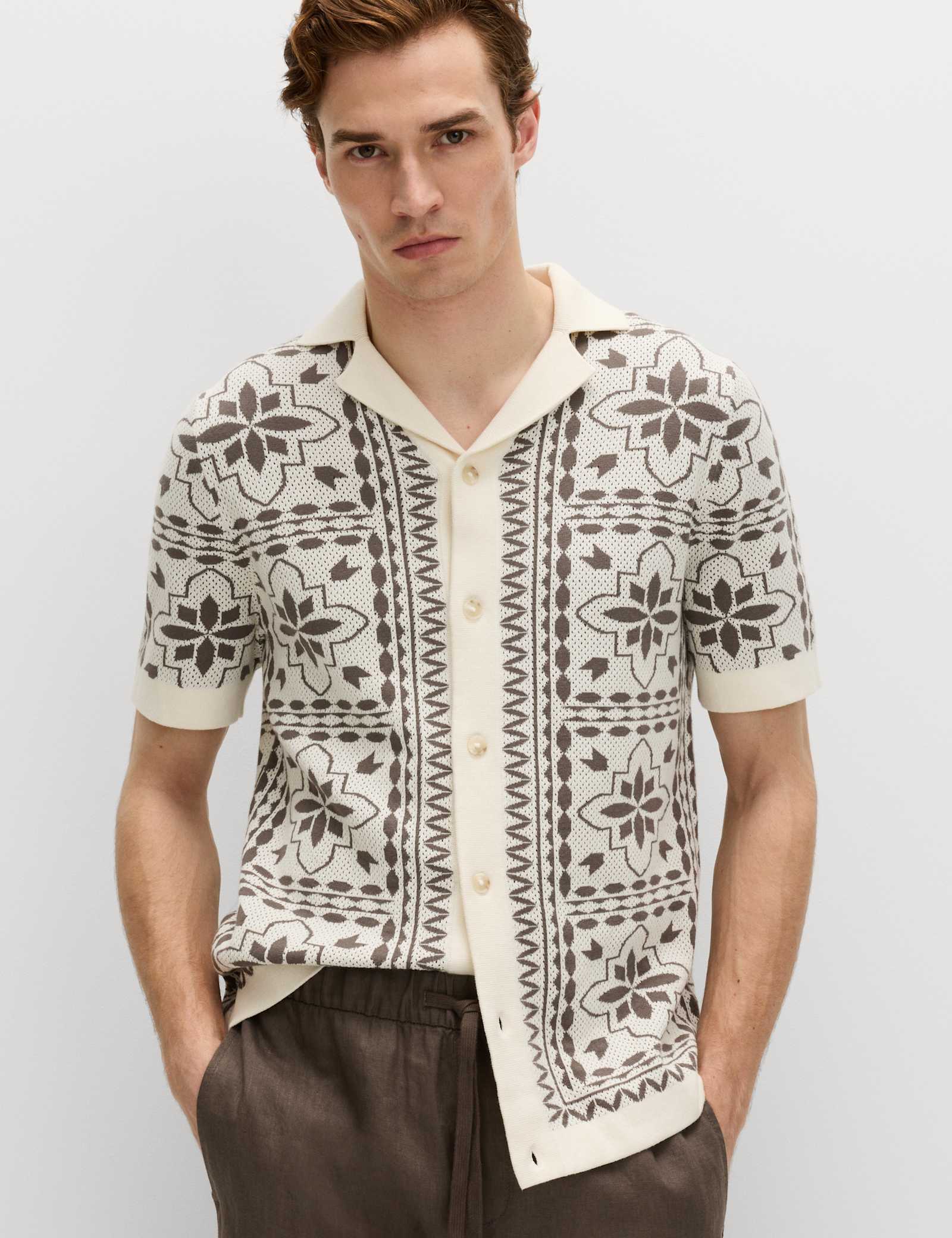 Pure Cotton Mosaic Button-Through Polo Shirt - image 4