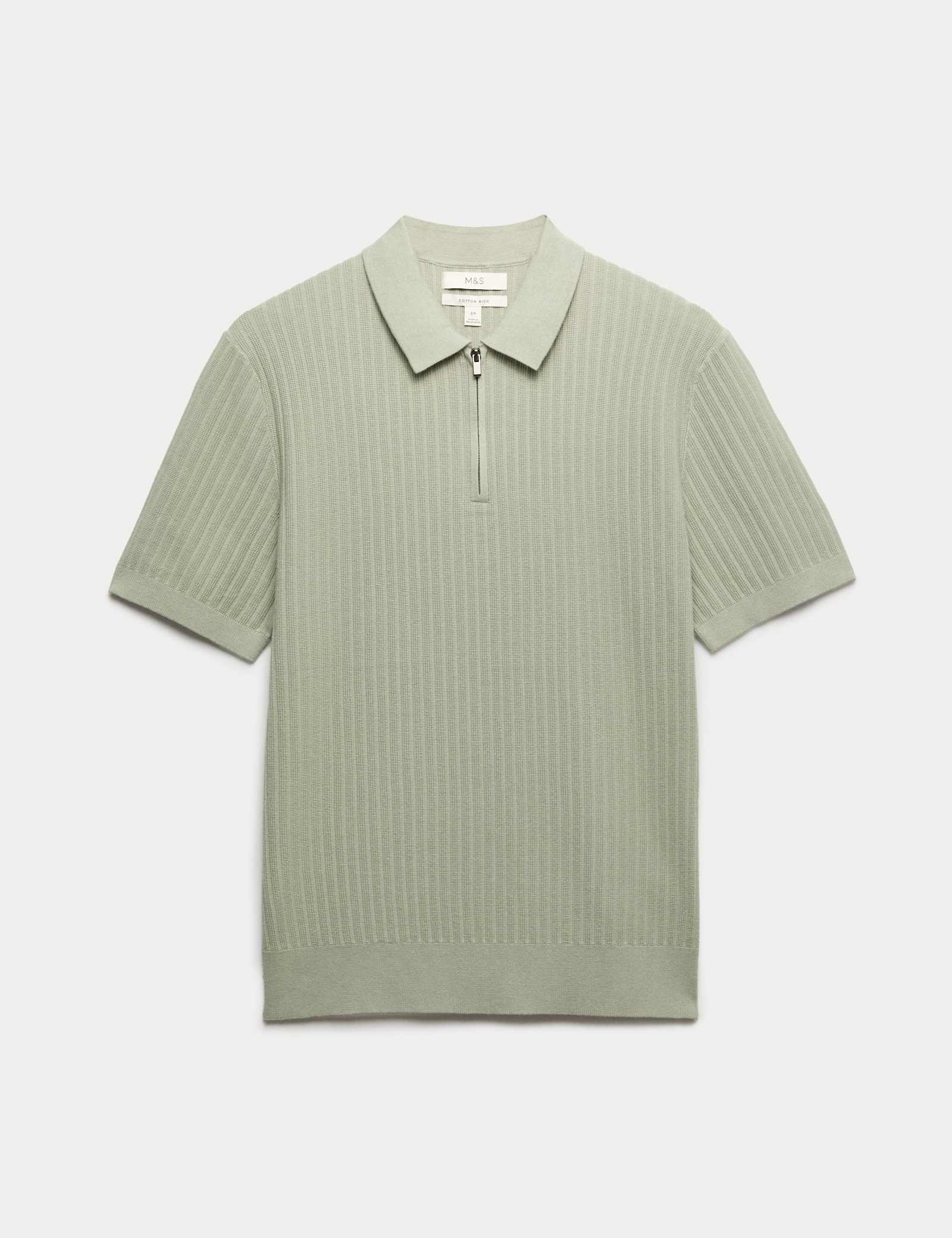 Cotton Rich Ribbed Knitted Zip Up Polo Shirt - image 4