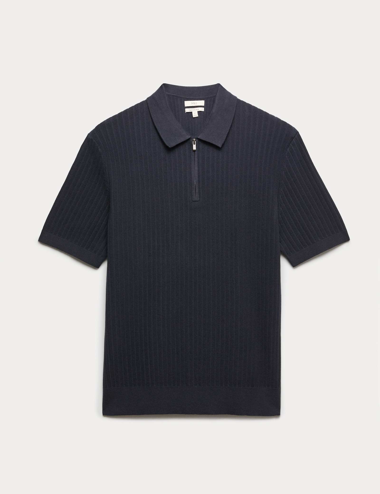 Cotton Rich Ribbed Knitted Zip Up Polo Shirt - image 3