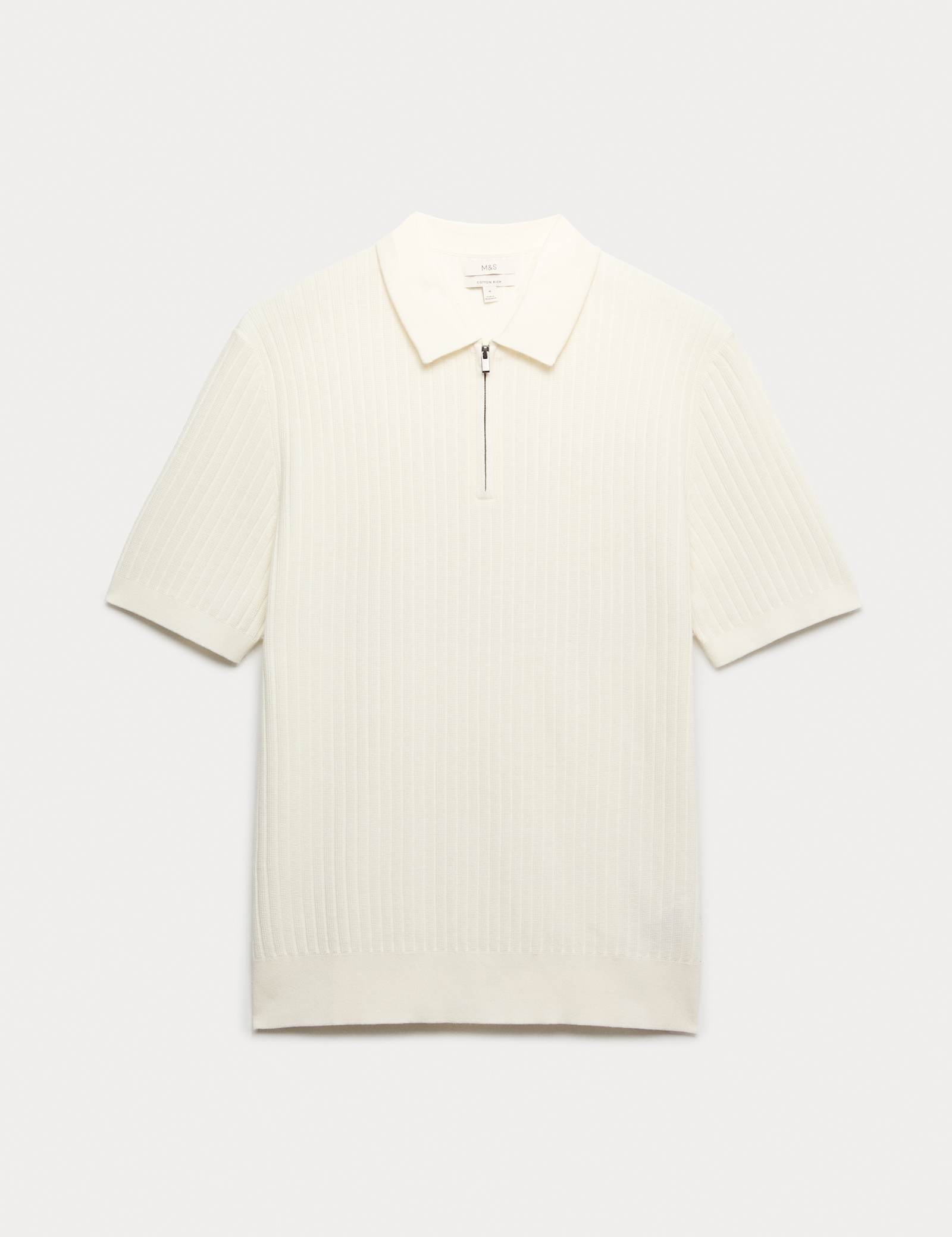 Cotton Rich Ribbed Knitted Zip Up Polo Shirt - image 2